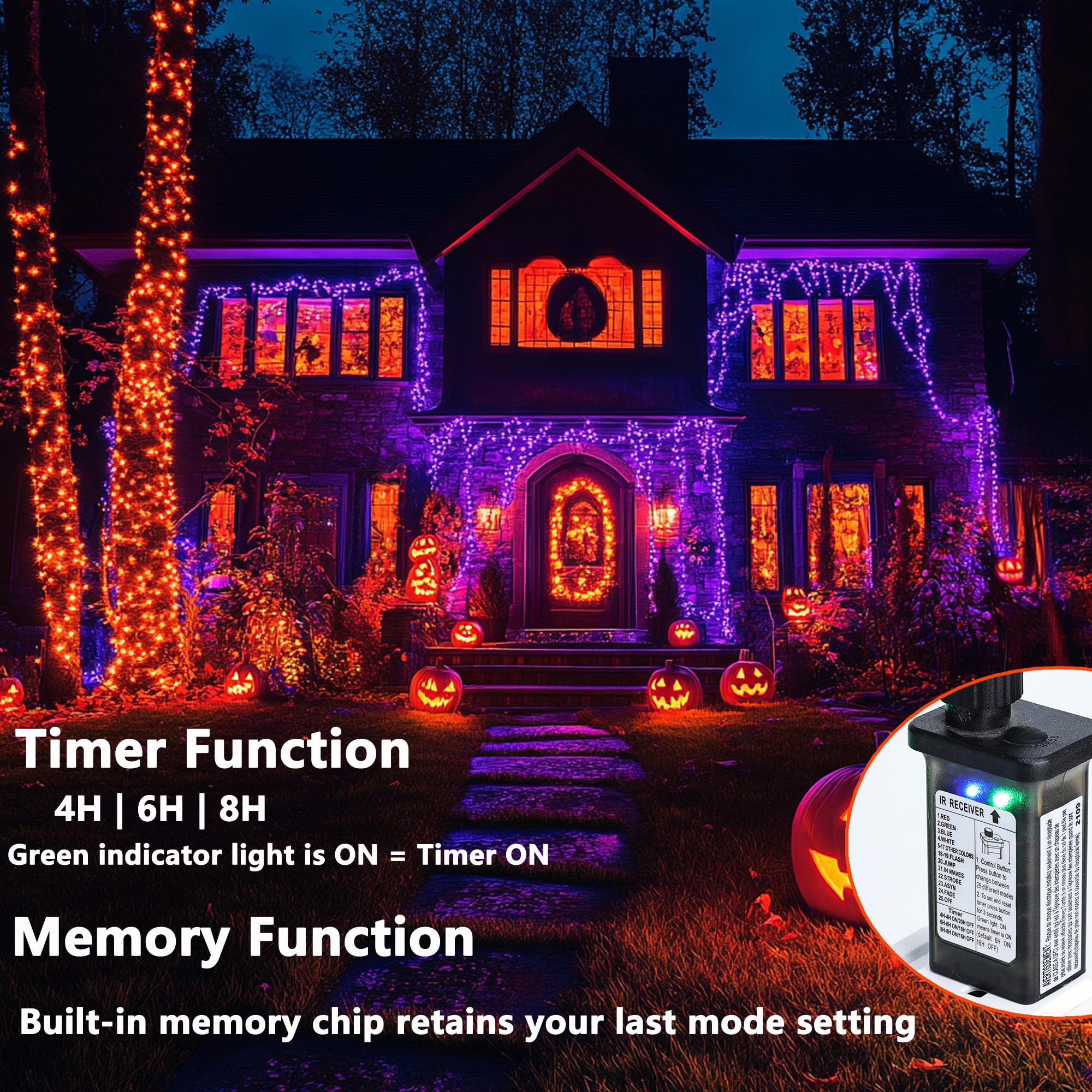 Joomer Christmas String Lights - 100 LED RGB, 32FT, Waterproof, with Remote and Timer, Model SSL0100-S-12V