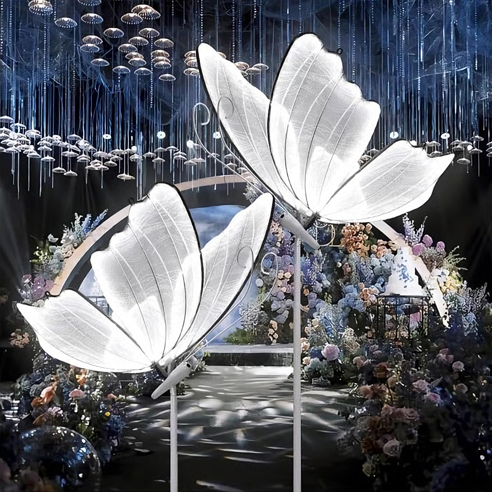 DYRABREST 2-Pack Butterfly Wedding Aisle Lights Romantic Butterfly LED Decoration Lights  Adjustable Height 57.5-70.1in LED Decor with Dual Mounting for Indoor Weddings (White  White Light)