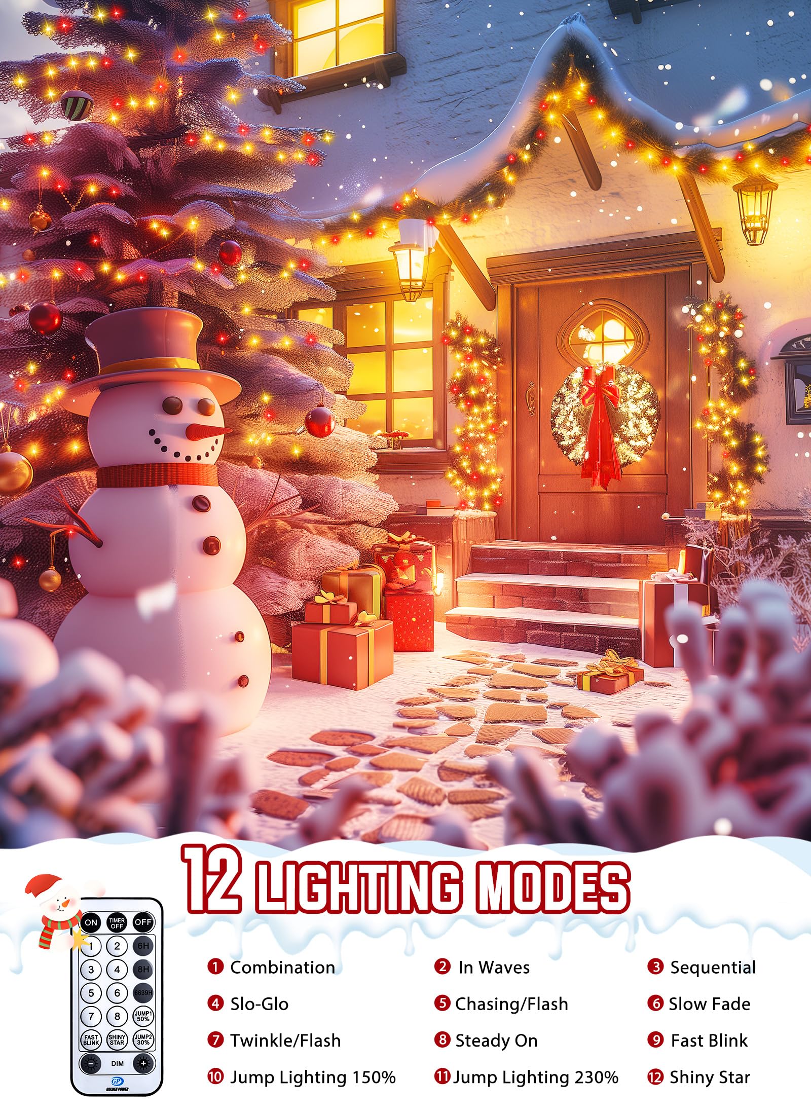 Brightown Christmas Tree Lights Outdoor Cluster Lights - 1000 Led 50 Ft Christmas Firecrackers String Lights, 12 Modes Timer Remote Waterproof Plug In Twinkle Lights For Xmas Tree, Red & Warm White