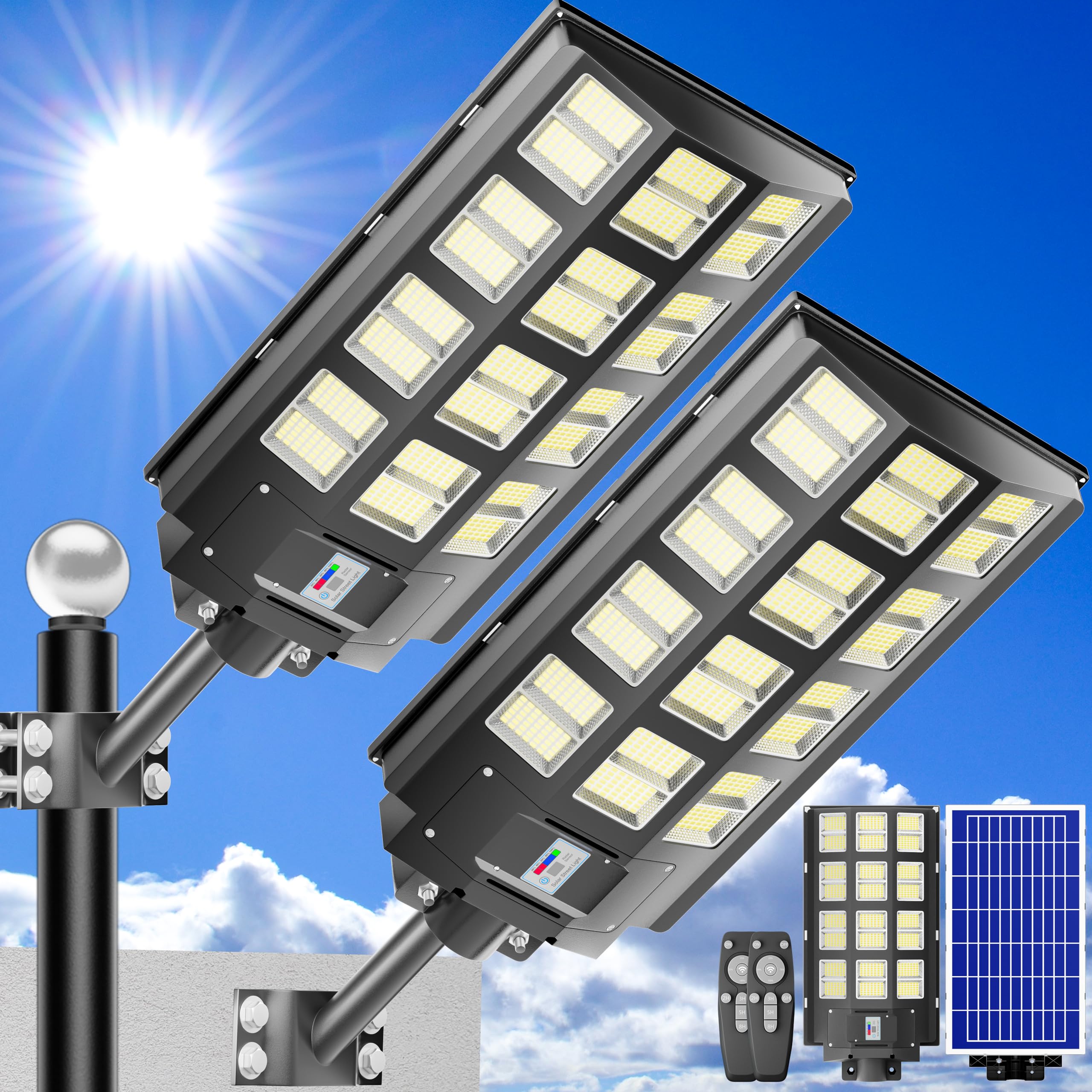 loyoele LED Solar Street Light 4800W Outdoor Waterproof Outdoor 240000LM 7000K LED Street Light Dusk to Dawn, LED Wide Angle Lam