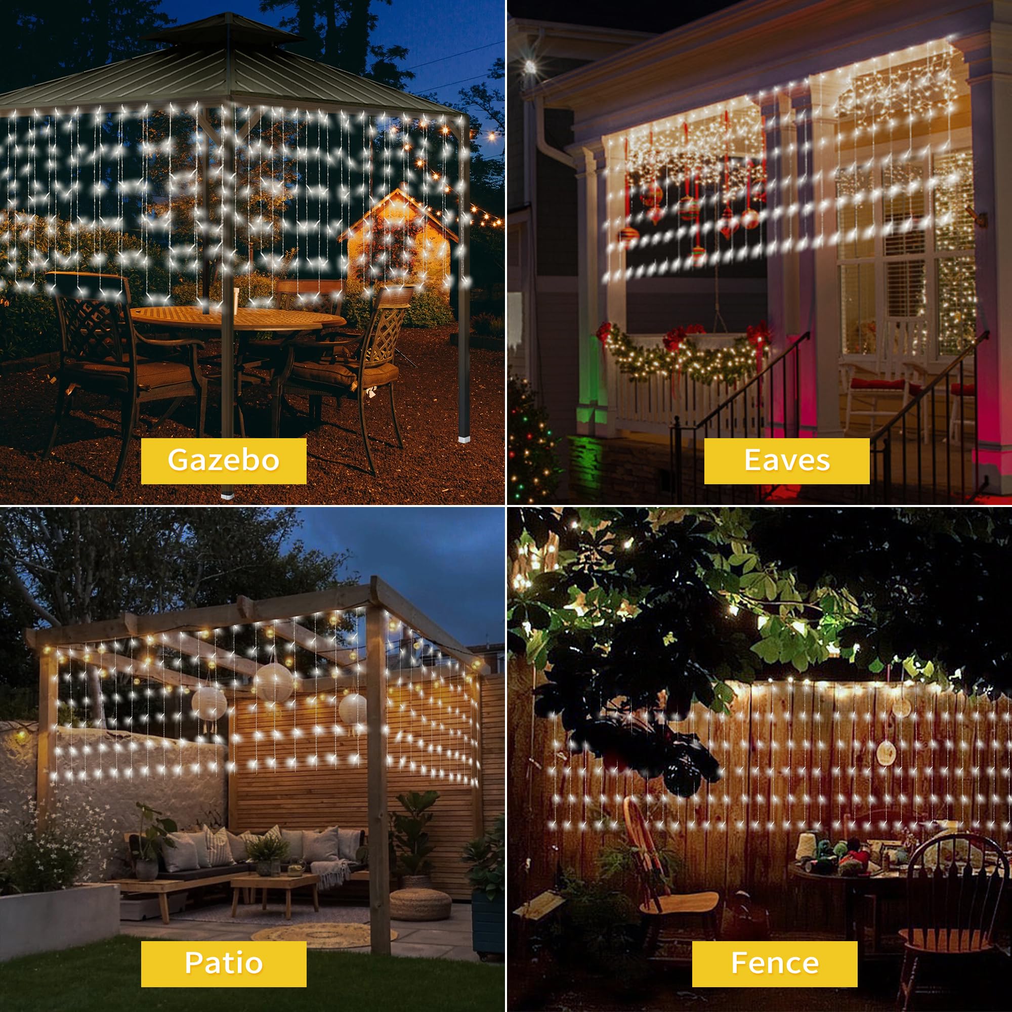 32.8 * 3.28FT Large Size Solar Curtain Lights Outdoor, 8 Modes Outdoor Solar String Icicle Lights, Solar Garden Christmas Lights