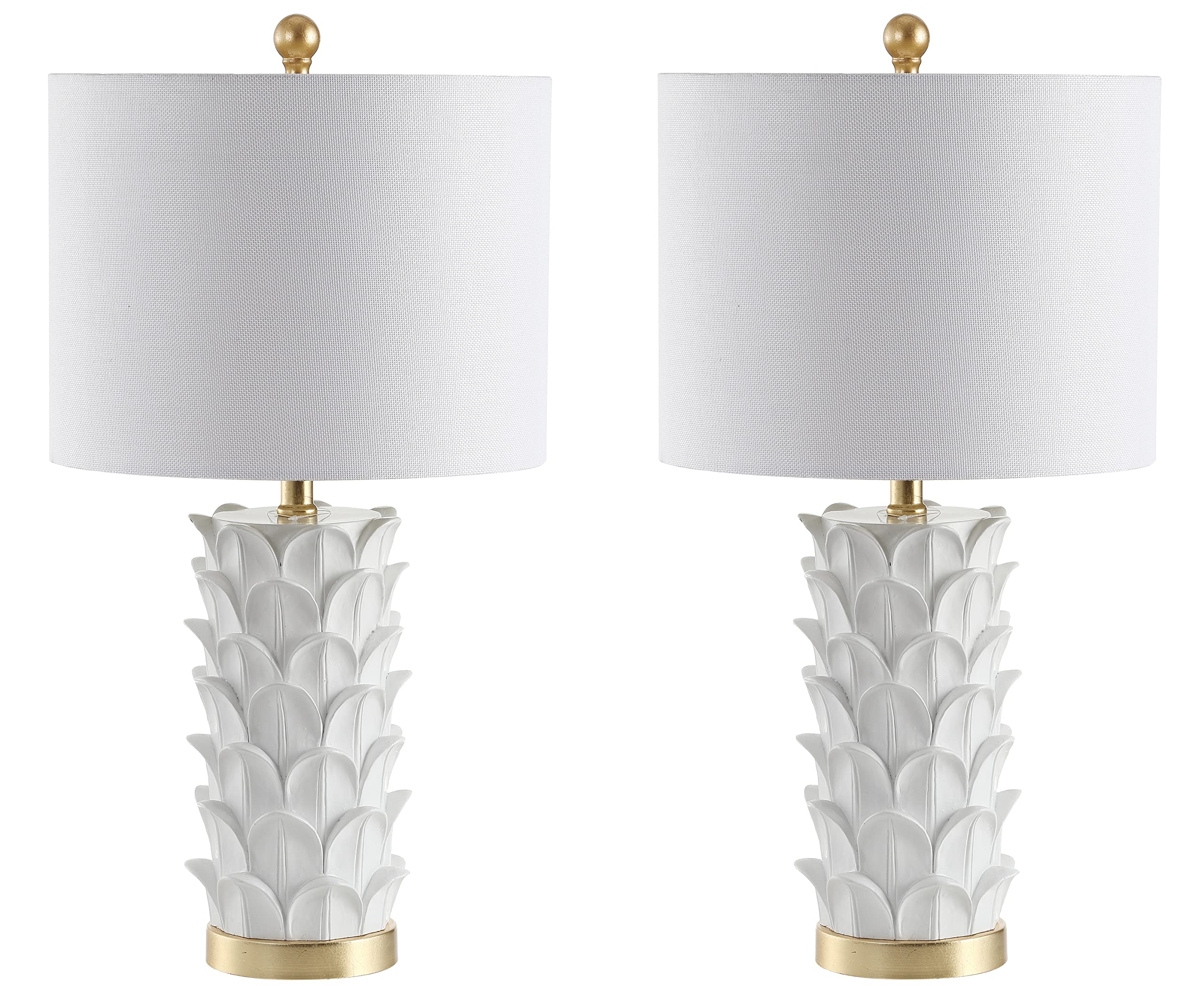 SAFAVIEH Lighting Collection Nico White/ Gold Leaf 25-inch Bedroom Living Room Home Office Desk Nightstand Table Lamp Set of 2 (