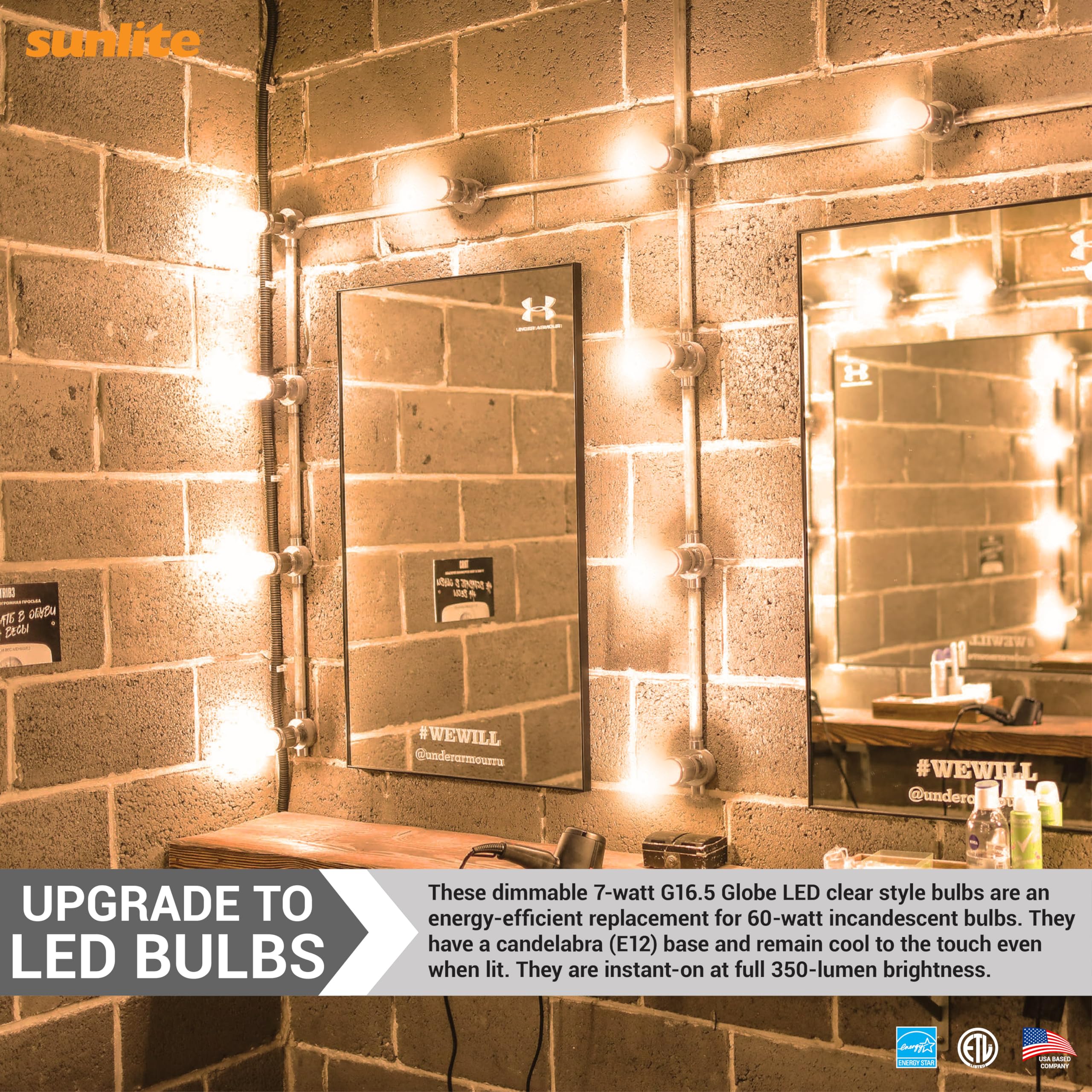 Sunlite LED G16.5 Globe Light Bulb, 7W (60W Equivalent), 500 Lumens, 2700K Warm White, Dimmable, Clear, 6 Count