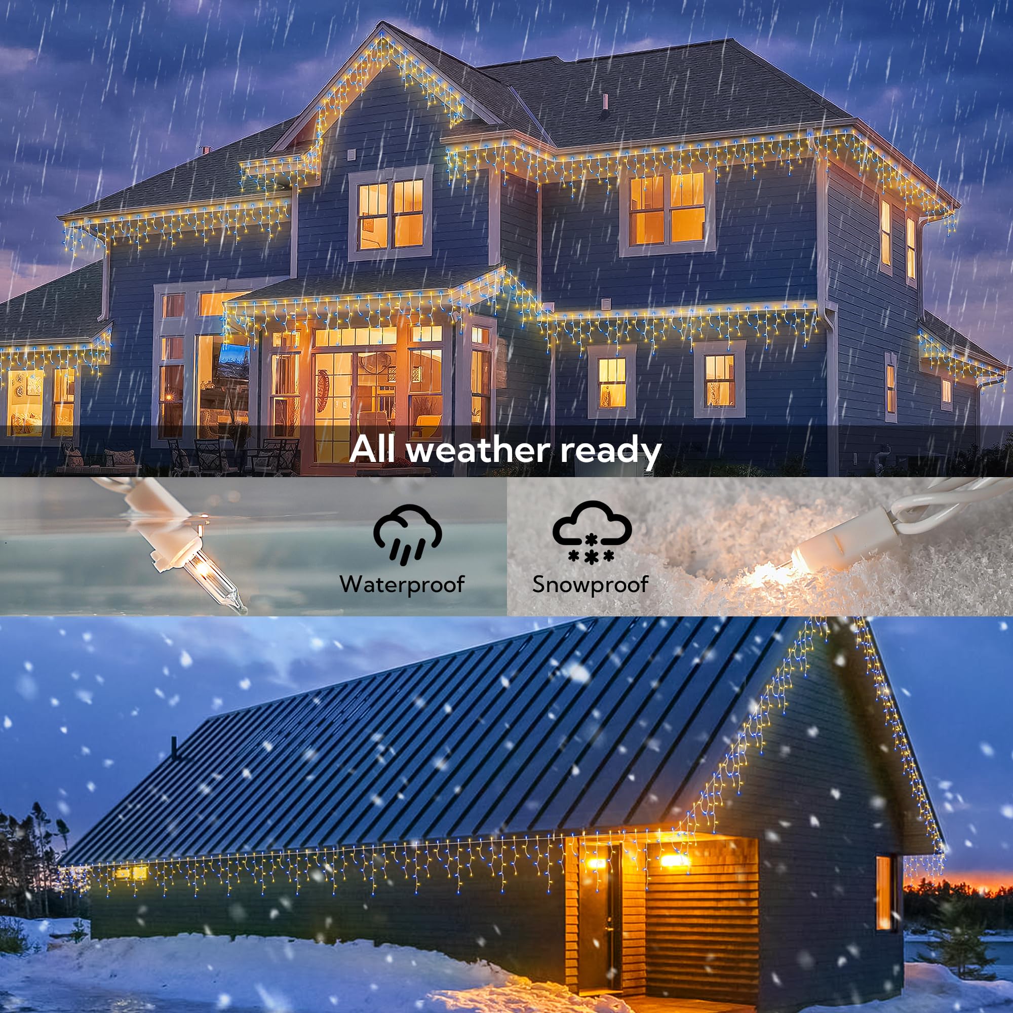 Beewin 200Ct Blue&Clear Mini Icicle Christmas Lights, 23Ft White Wire Incandescent Bulb String Lights, Connectable Indoor Outdoo