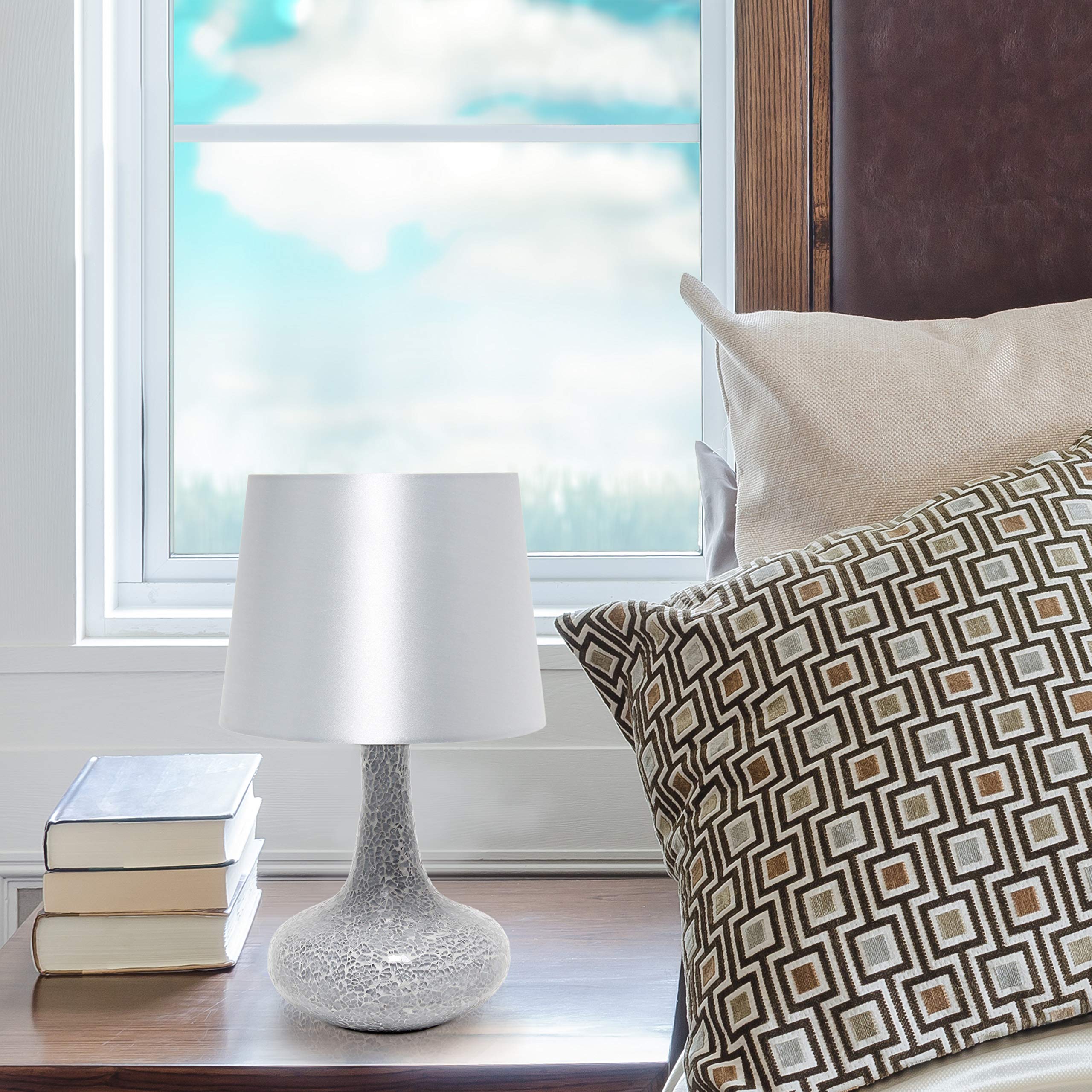 Simple Designs Contemporary Mosaic Tiled Glass Table Lamp 14.17in Gray Resin LT3039-GRY for Home Décor, Bedroom, Living Room, Office