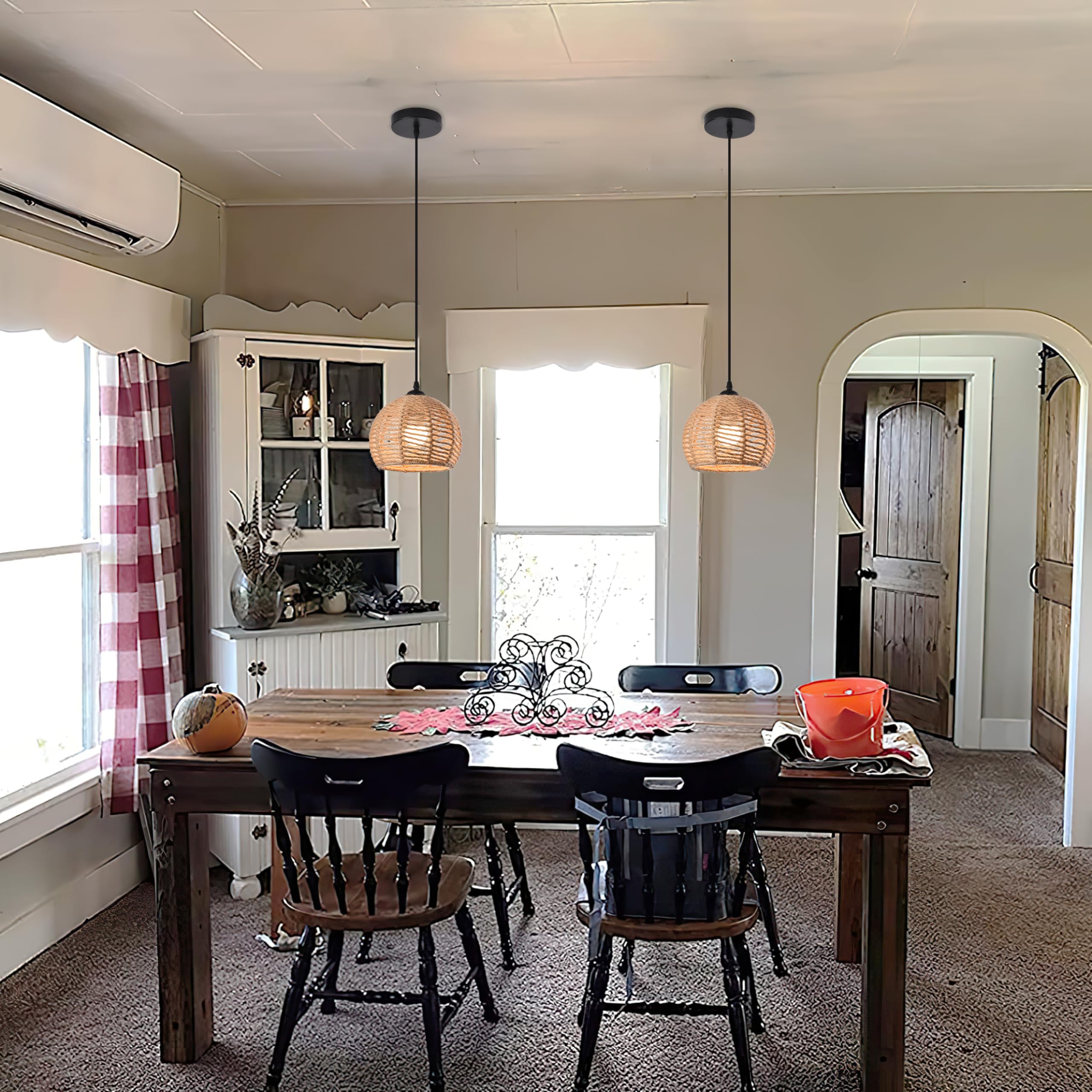 Ayshwilldec Boho Woven Pendant Light - Rustic Hemp Rope Chandelier For Dining Room & Kitchen