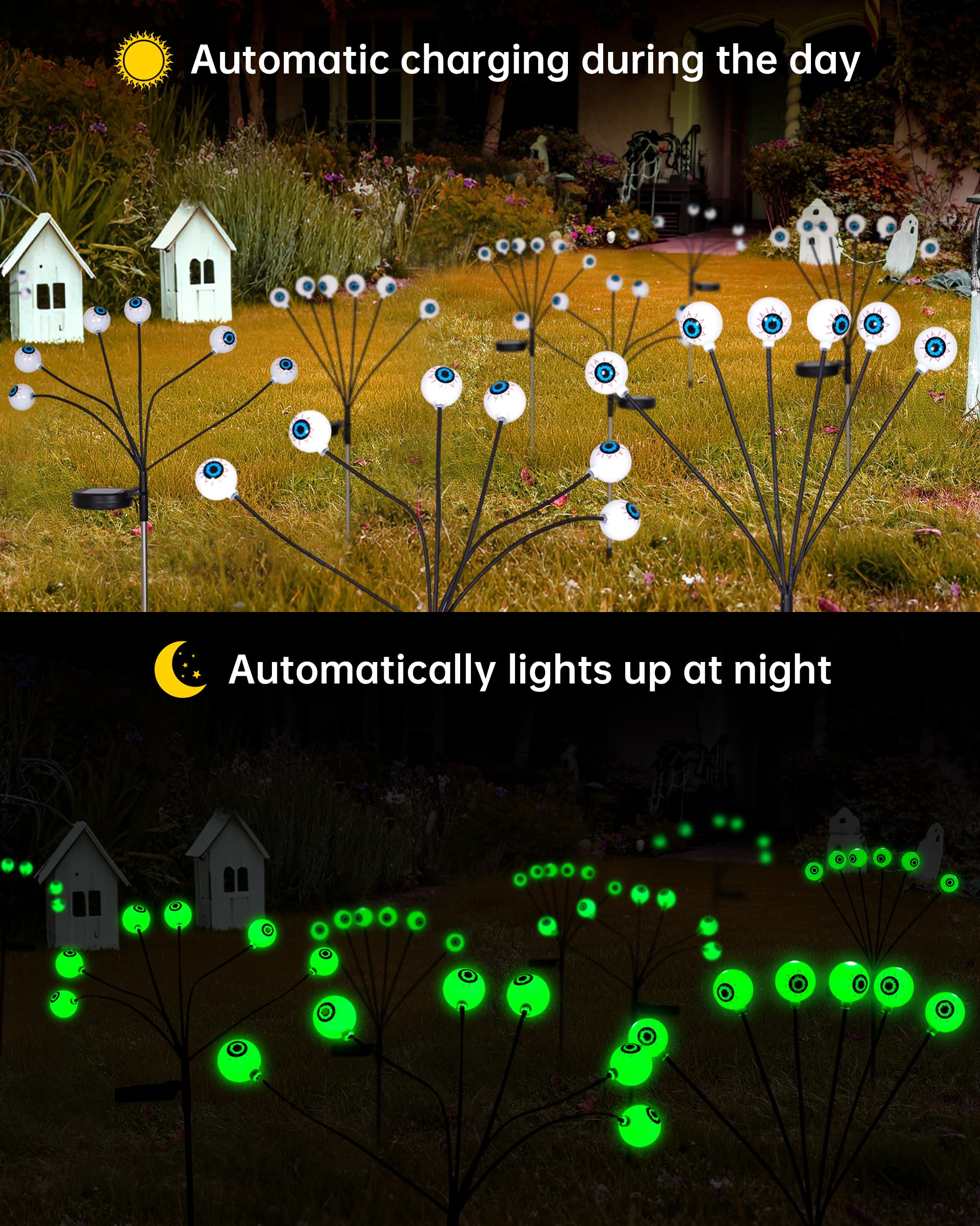 HUYIENO Solar Pathway Lights 2PK, 12 LEDs Waterproof Eyeball Design for Outdoor Garden, Model HY1337