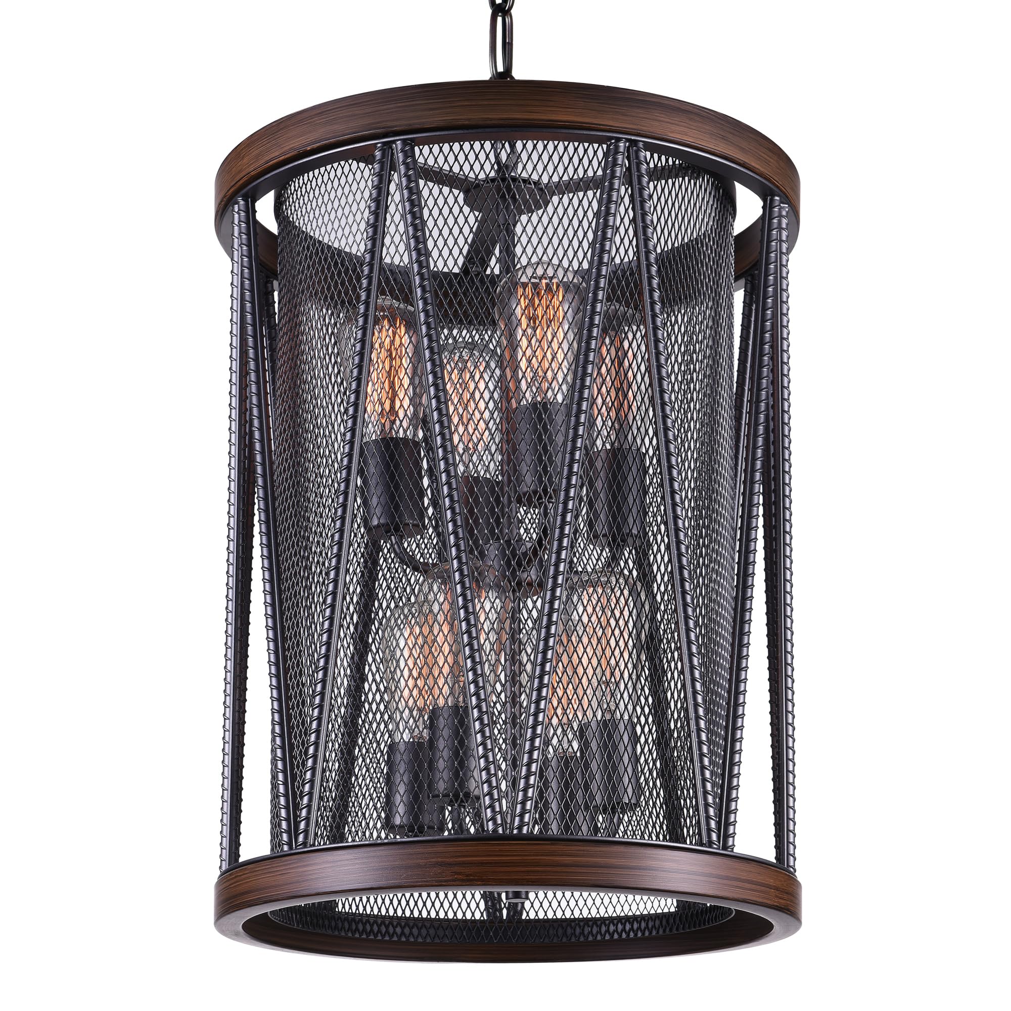 Cwi Lighting Pewter 8-Light Metal Drum Shade Chandelier - Farmhouse Style