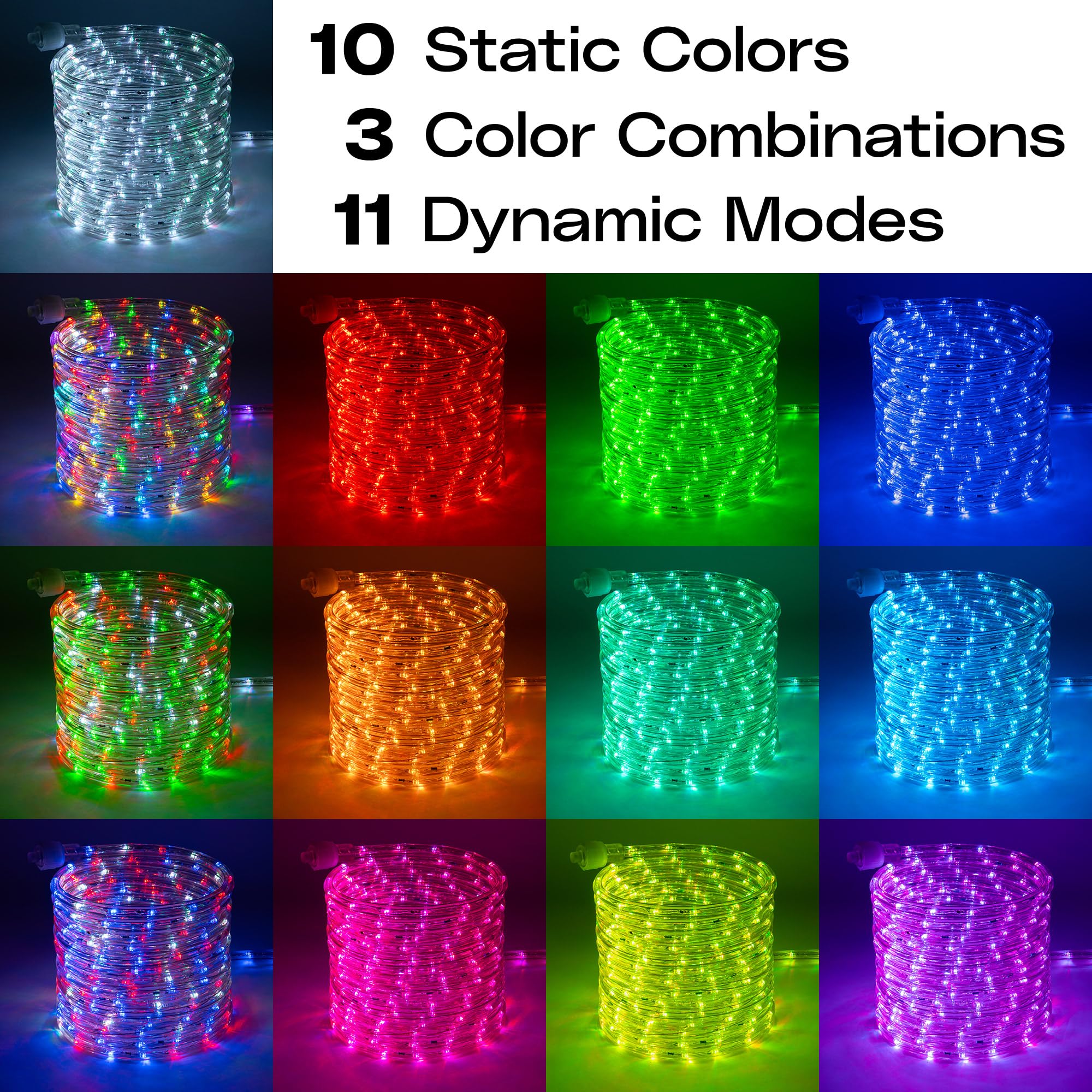 Wyzworks 25Ft 288Leds, 10 Color Changing Outside Rope Light 12-Modes W/Remote Controller, Outdoor Etl Certified Weatherproof Permanent 360 Degree Flexible Bend & Light Emitting Accent Lighting