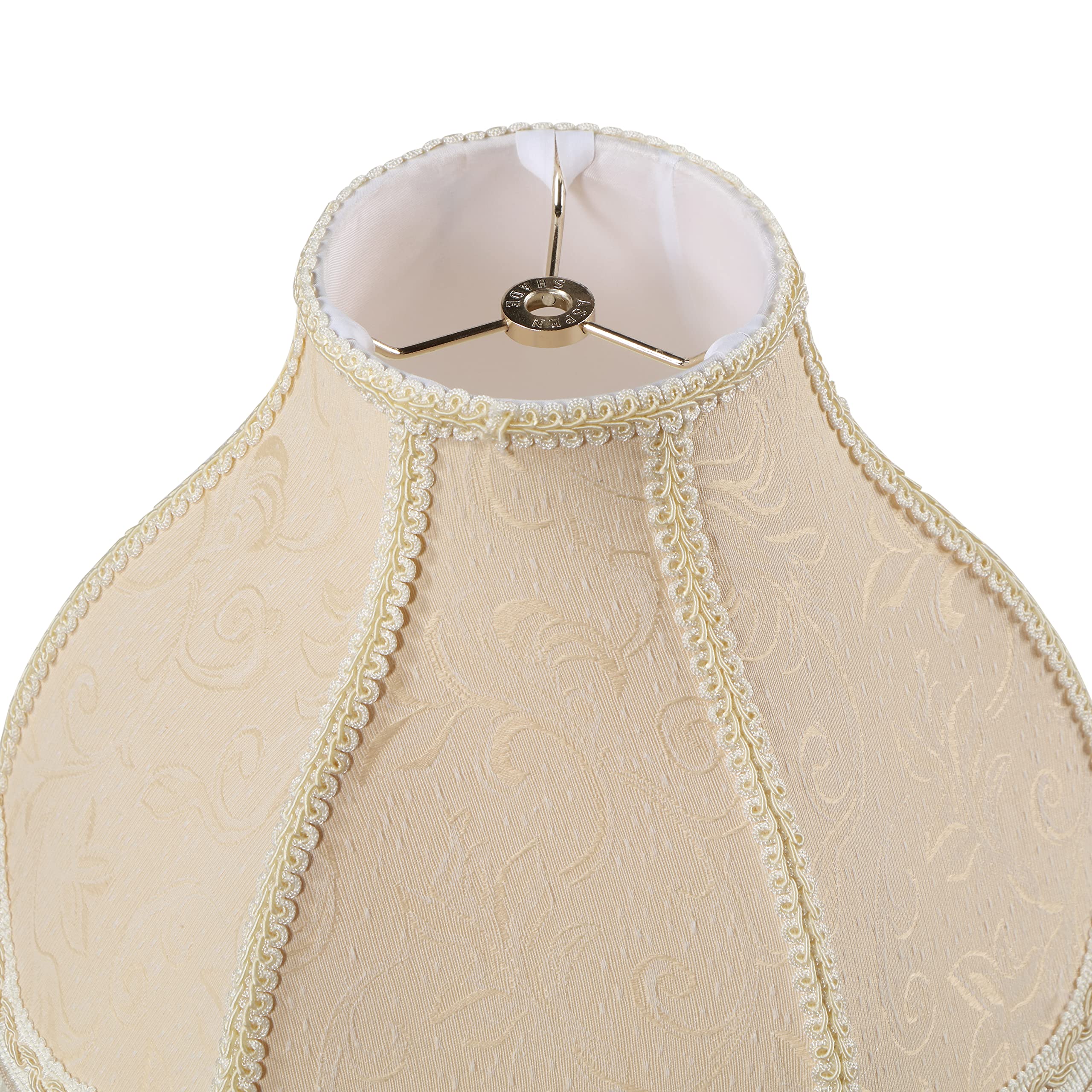 Aspen Creative 30332, Handsewn Scallop Dome Traditional Spider Fringe Lamp Shade/Wheat Jacquard Textured Fabric, 5&quot; Top X 13&quot; Bottom X 9-1/2&quot; Slant