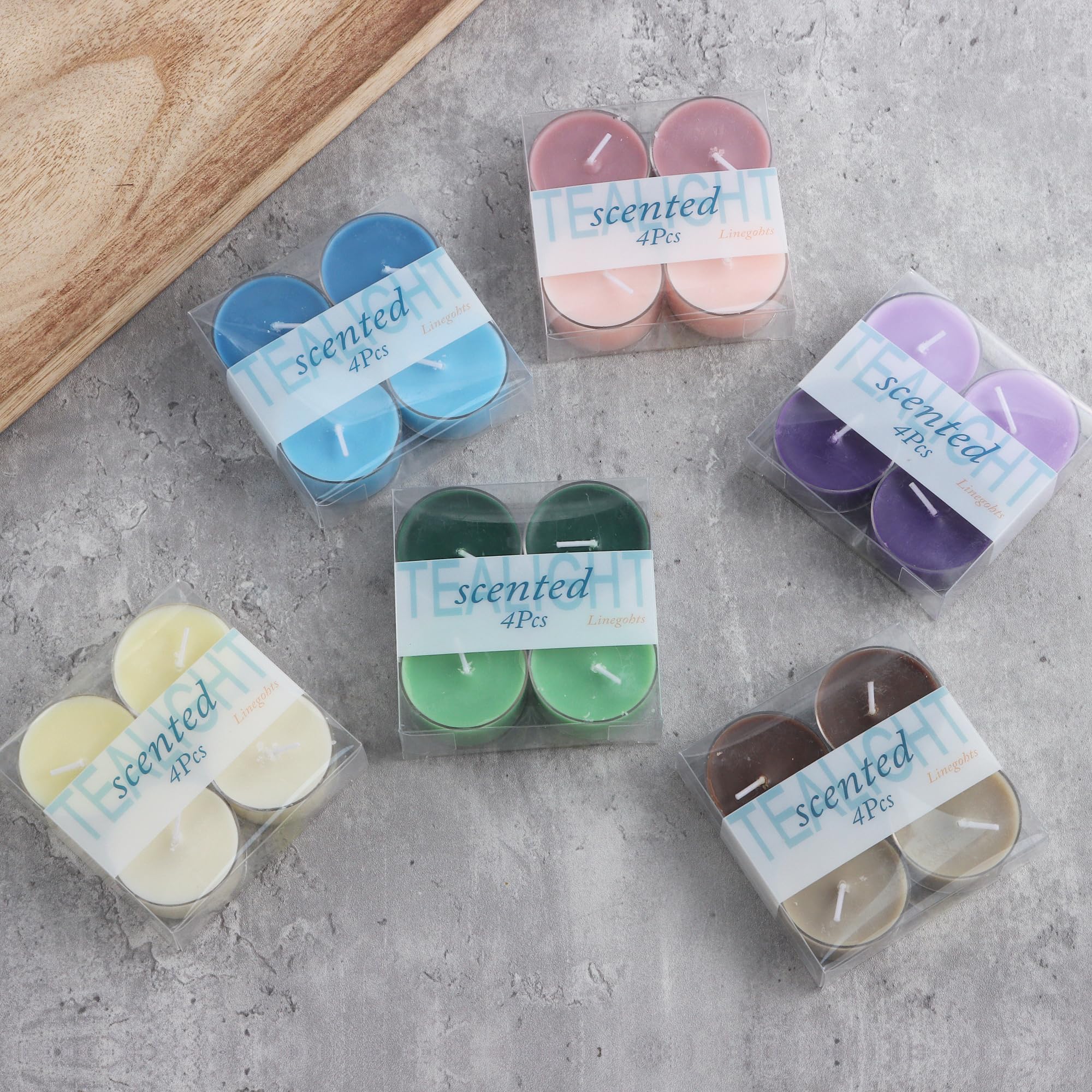 Linegohts Assorted Scented Tea Light Candles - 4 Pack - Soy Wax - Wild Bluebell - 4 Hours Burn Time - Perfect For Weddings & Events