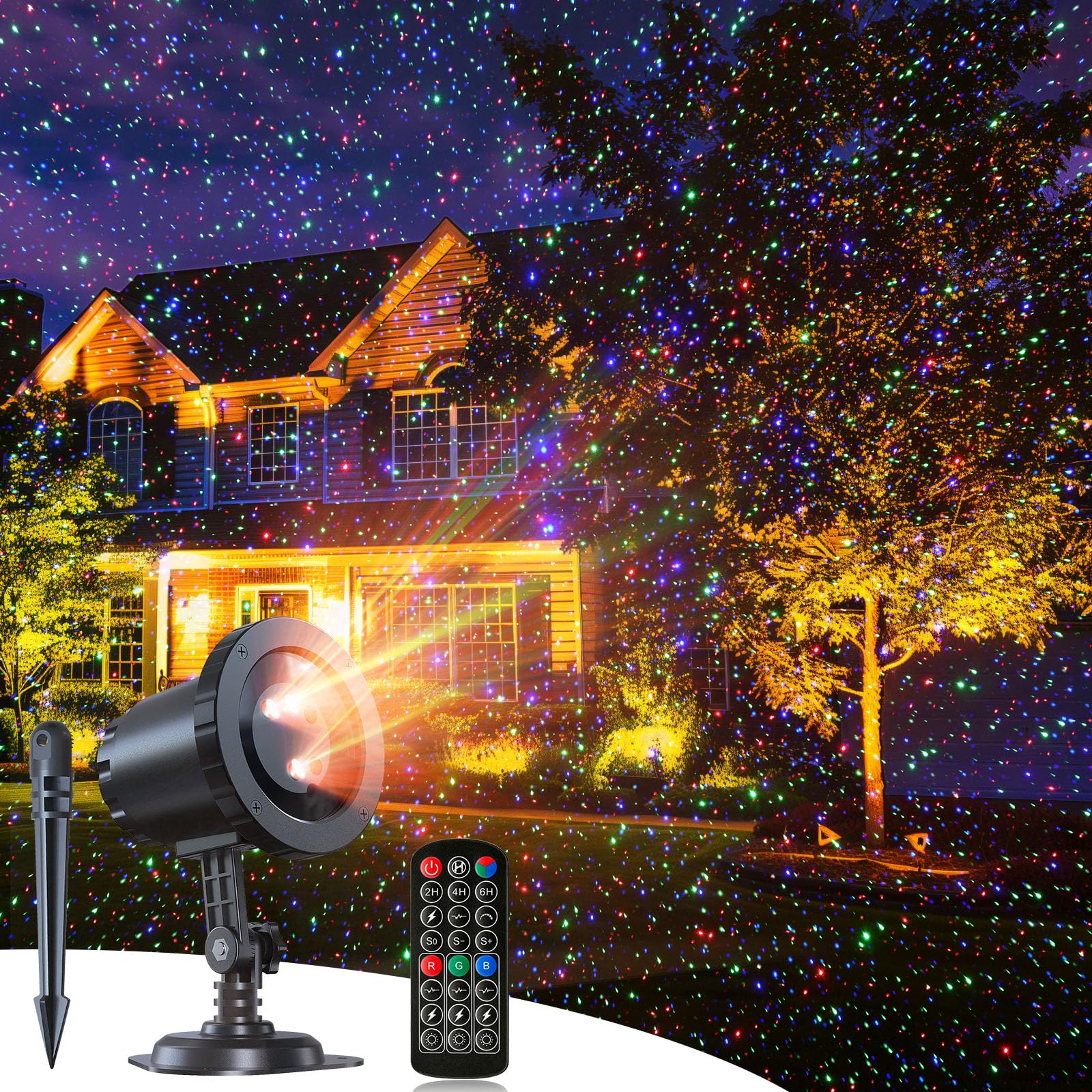 Minetom Outdoor Christmas Laser Lights With Remote, Moving Rgb Christmas Projector Lights Waterproof 3 Colors Motion Firefly Dec