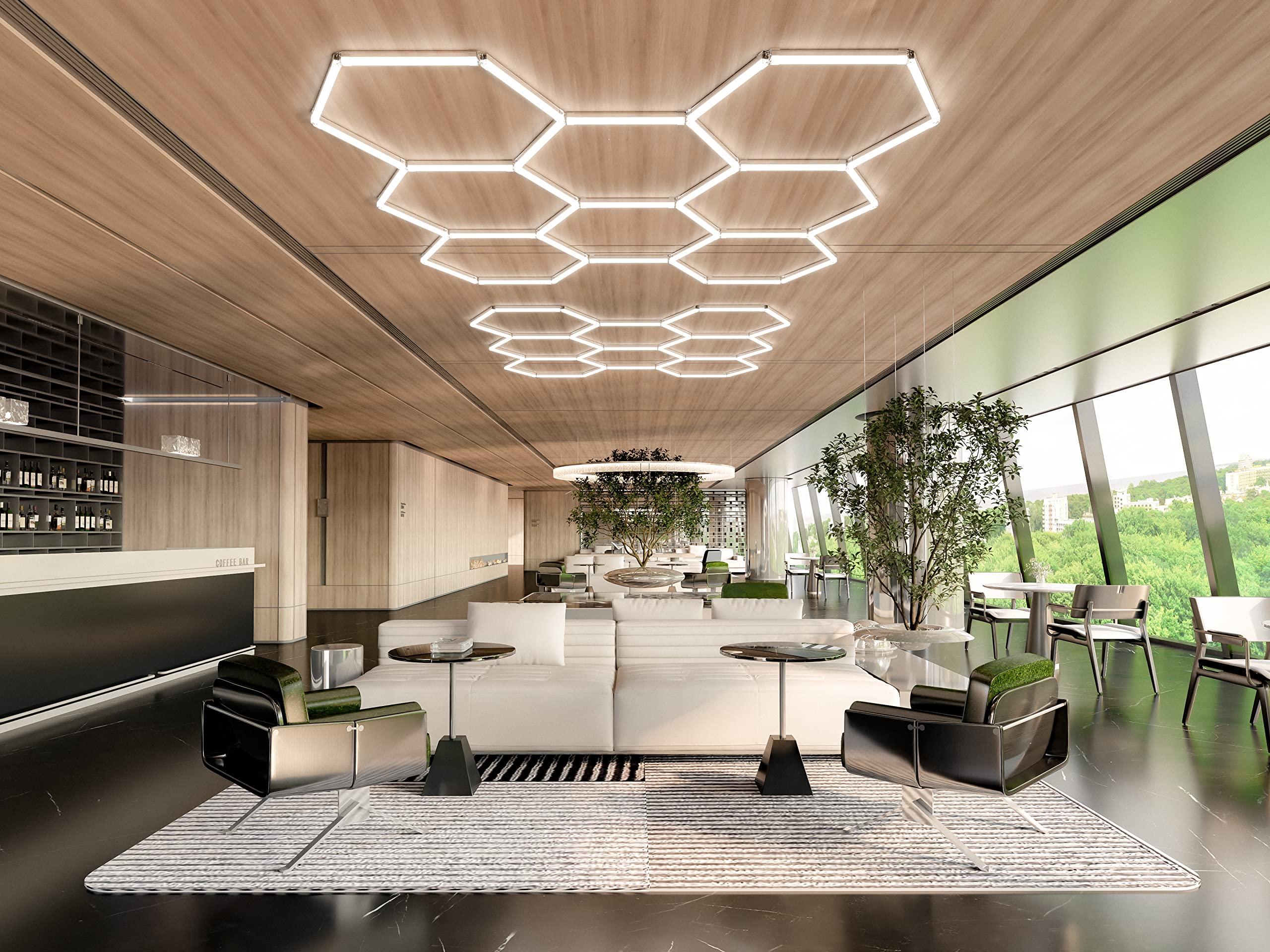 Allyes Hexagon Led Garage Light, 5 Packs Hex Led Lights, 144W 17280Lm 6500K White Super Bright Lighting, Car Detailing Ceiling L