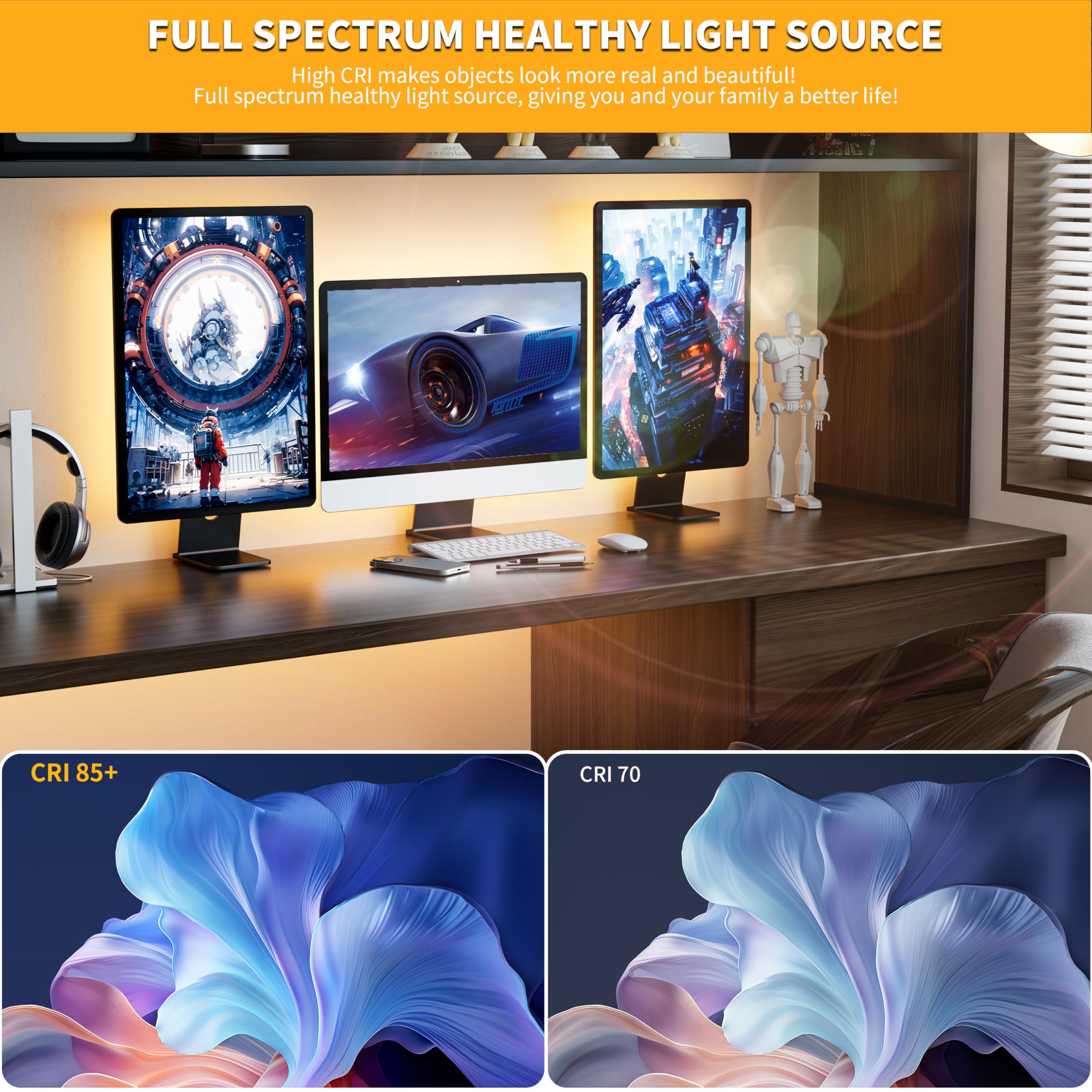 PAUTIX LED Strip Light 6.56ft USB Warm White 2700K 640 LEDs Dimmable Polycarbonate