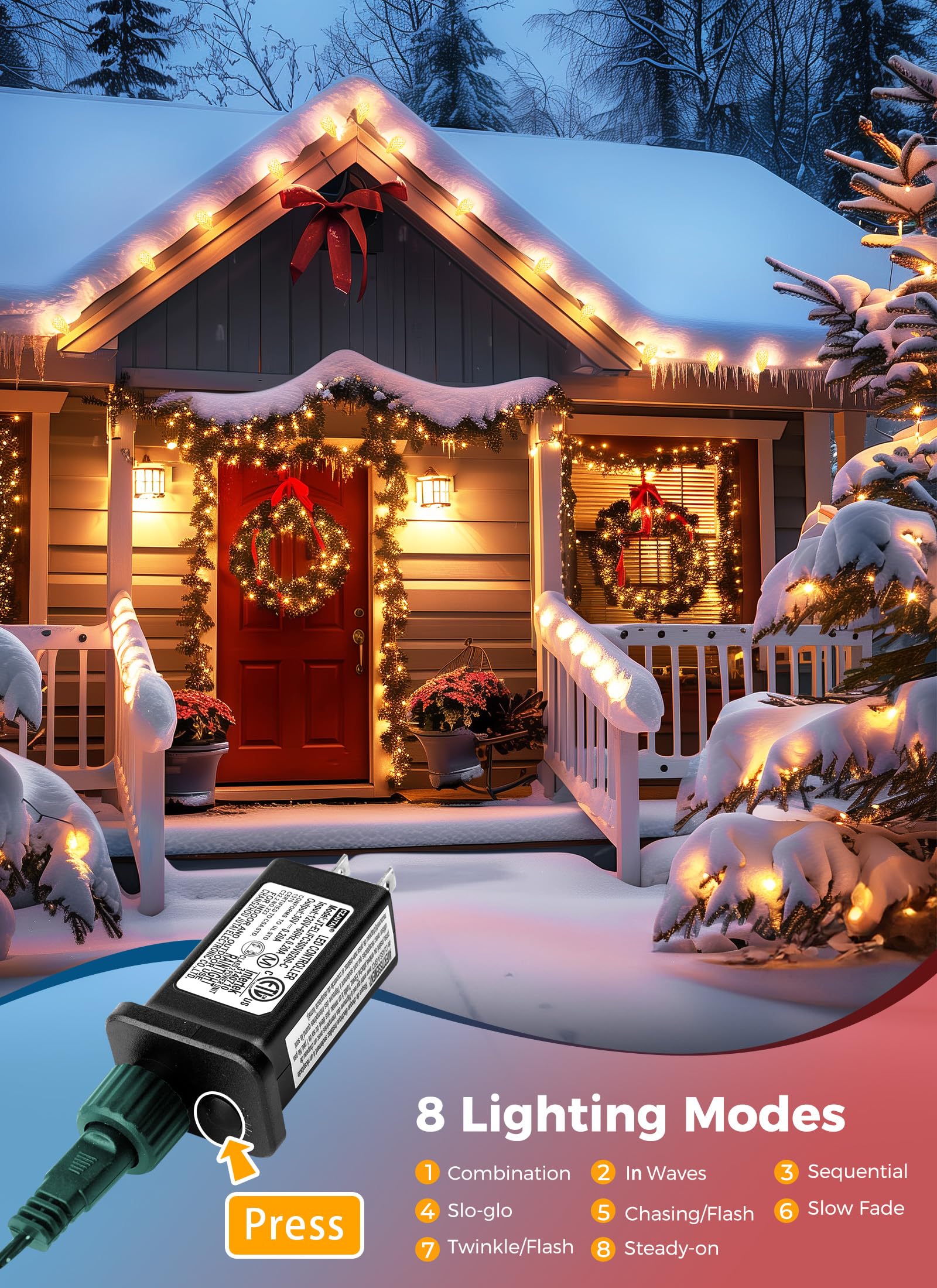 C9 Christmas Lights Outdoor, 114 Feet 150 Led C9 String Lights With Timer & 8 Light Modes, Waterproof Commercial Grade Connectab