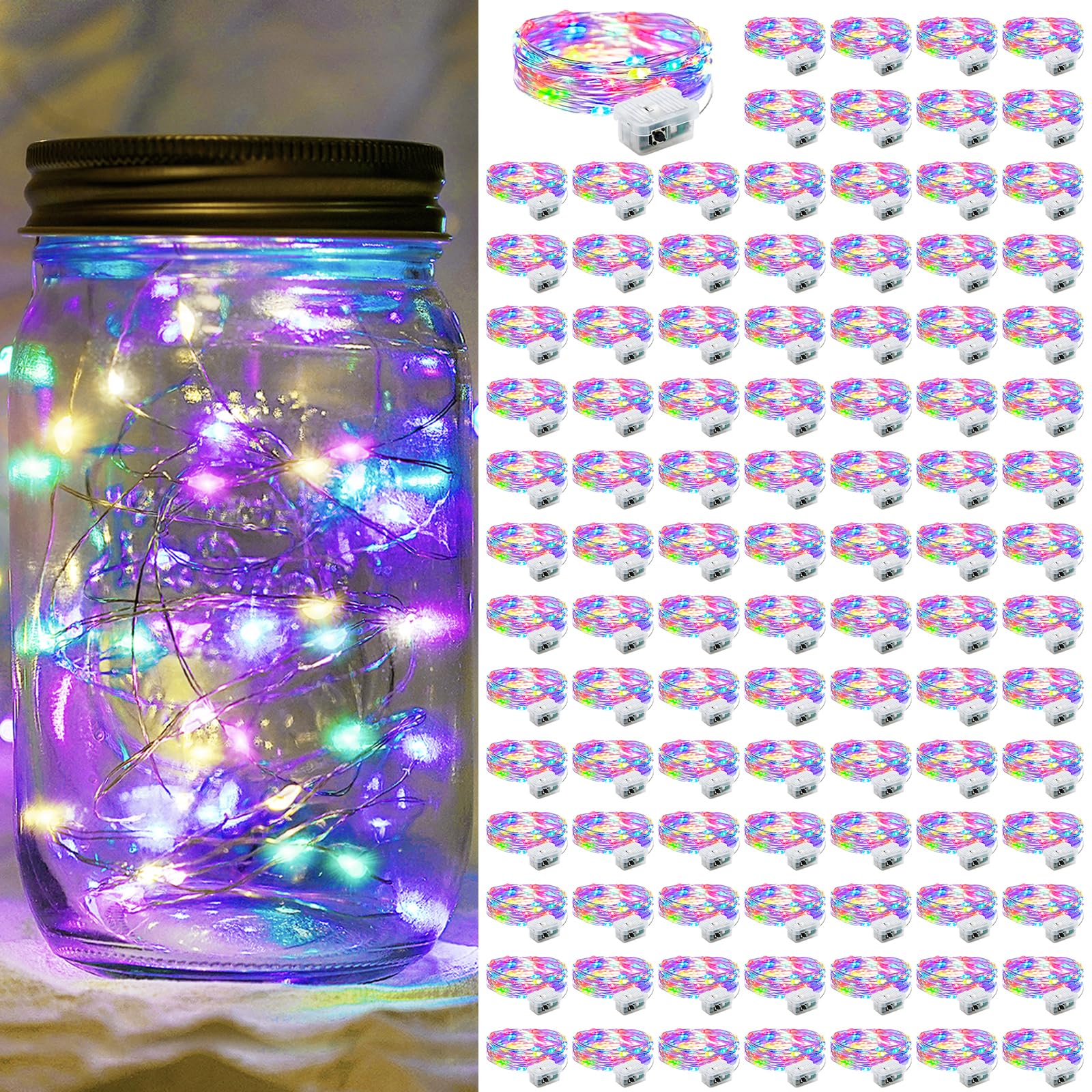 chzk LED Fairy Lights Battery Operated, 20LED Mini String Lights, 7Ft, Waterproof, Multicolor, Model A01-Mini, 100 Pack