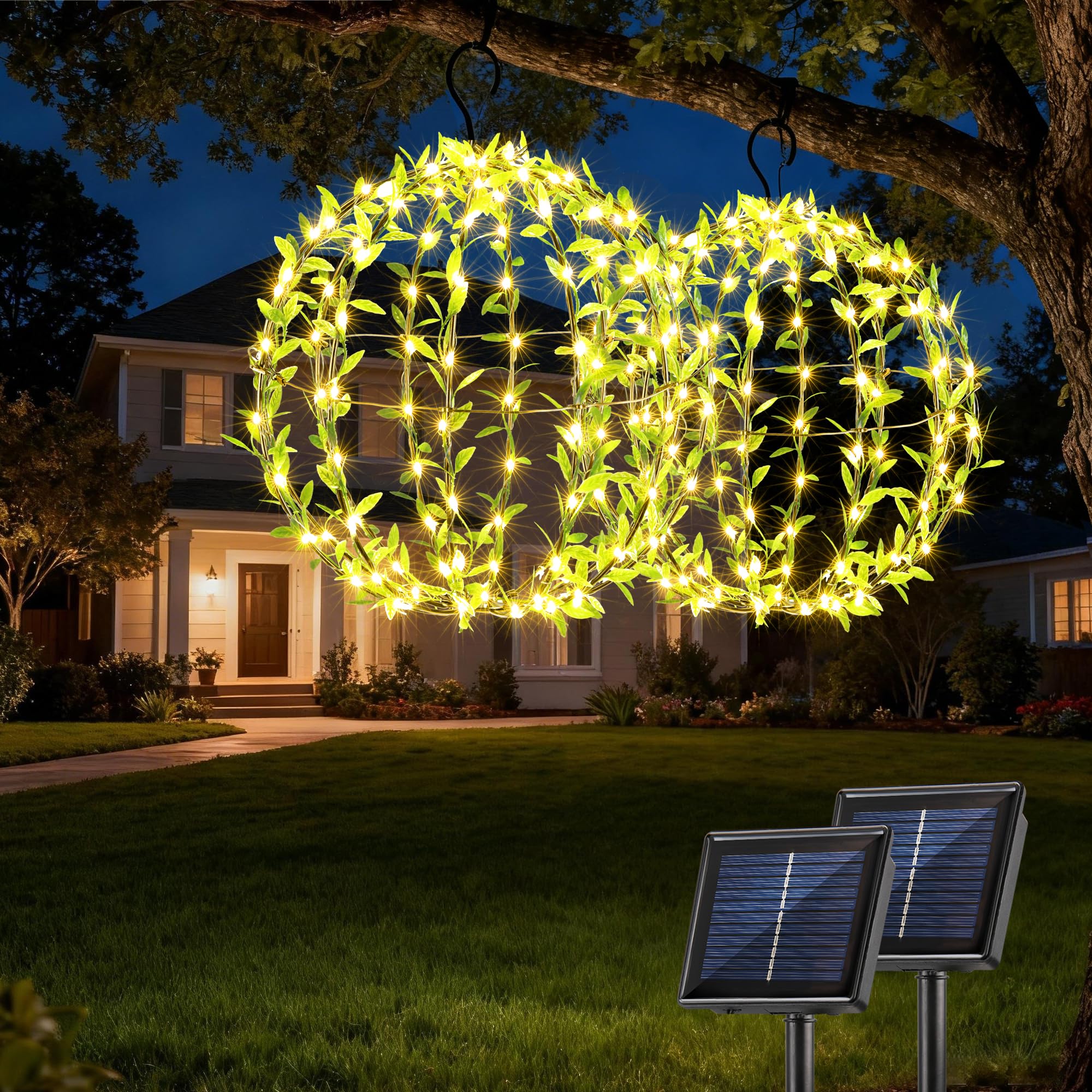Joomer Solar Hanging Ball Lights Outdoor, 2-Pack 13in & 11in Total 264 LED Solar Globe Lights, 8 Modes Waterproof Metal Sphere L