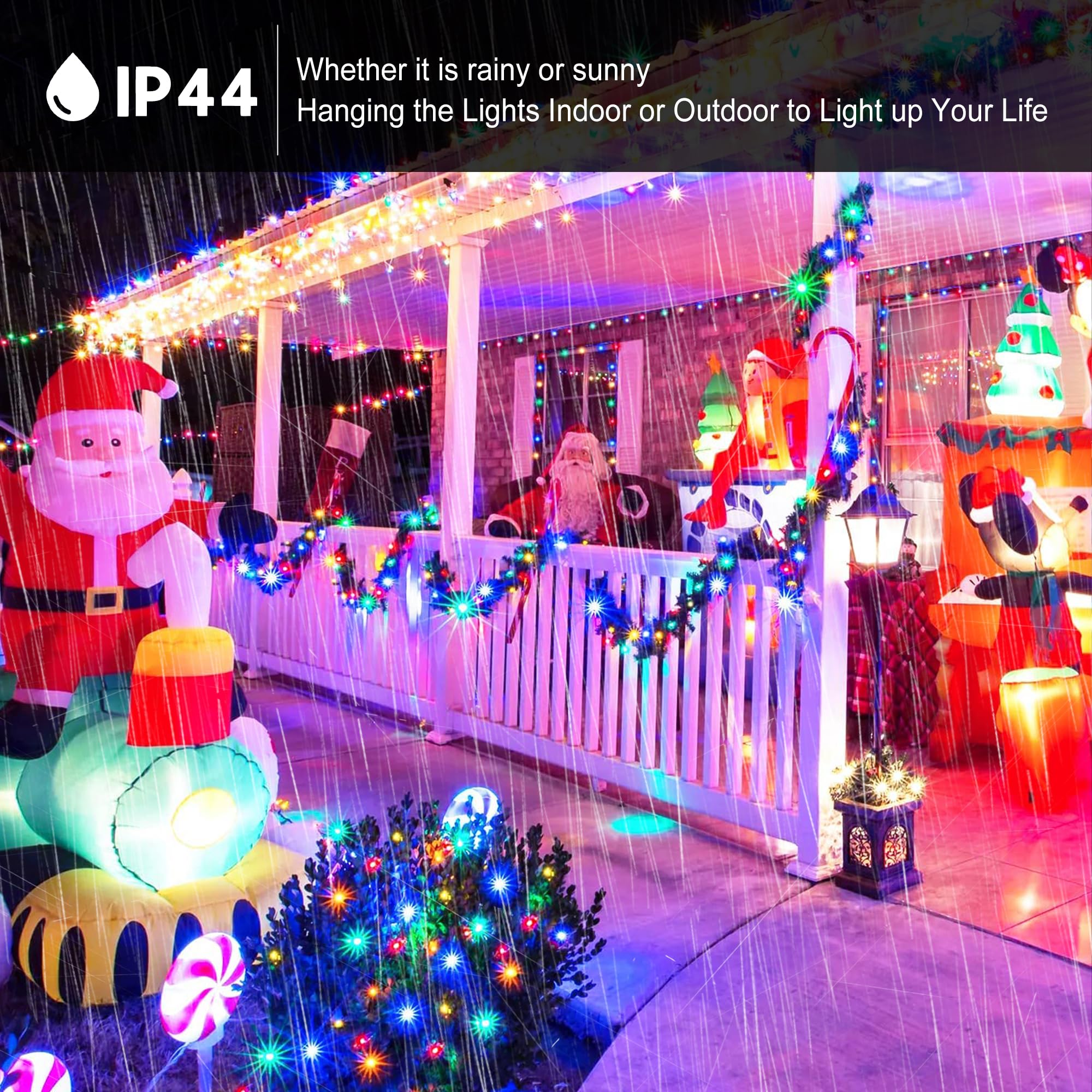 kemooie 500 LED Christmas String Lights, 164FT Waterproof Multicolor, 8 Modes, Green Wire for Outdoor Party & Garden Decorations
