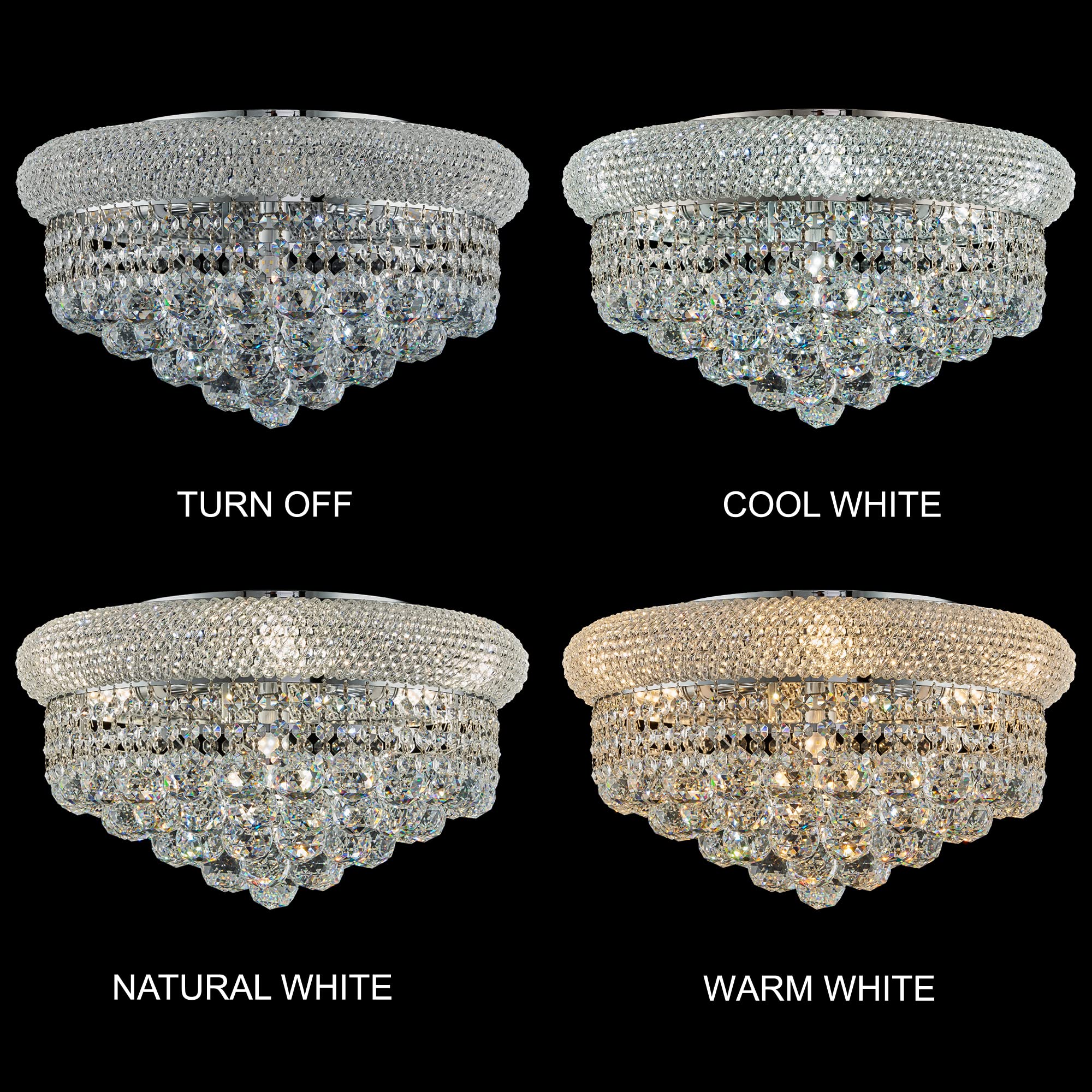 Homeooze 7-Light Flush Mount Crystal Chandelier, 18" Chrome Finish, Model FM001 for Living Room, Dining Room, Entryway, Bedroom