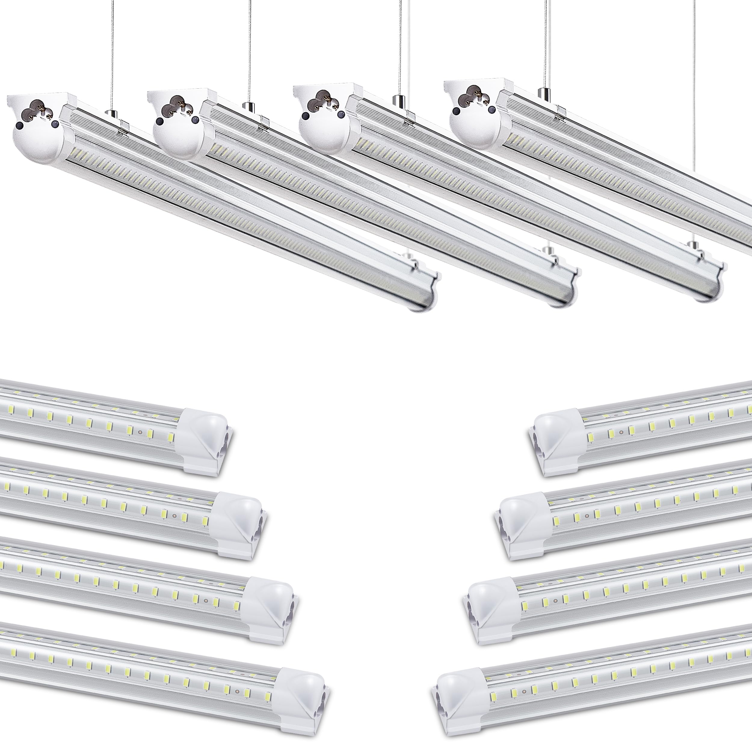 Skymoatled 8Pack 8FT LED Shop Light Garage Light,100W 5000K Daylight Color 15500LM Super Bright,Hanging or Surface Mount,Plug an