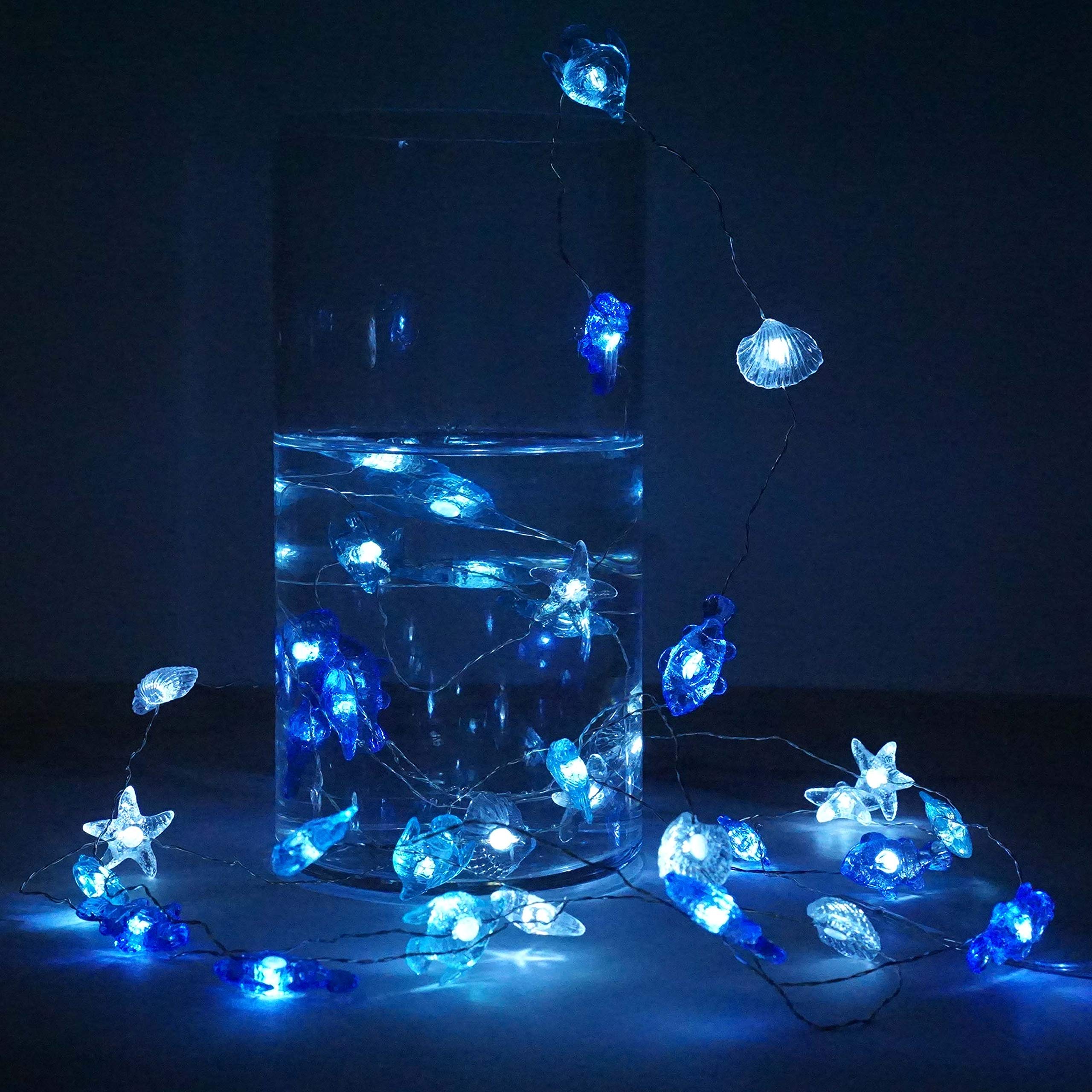 Decorman Sealife String Lights 14Ft 40 Led 8 Modes Cool White Weatherproof Battery Operated Ocean Theme Lights For Bedrooms Parties Weddings Gardens With Remote And Timer