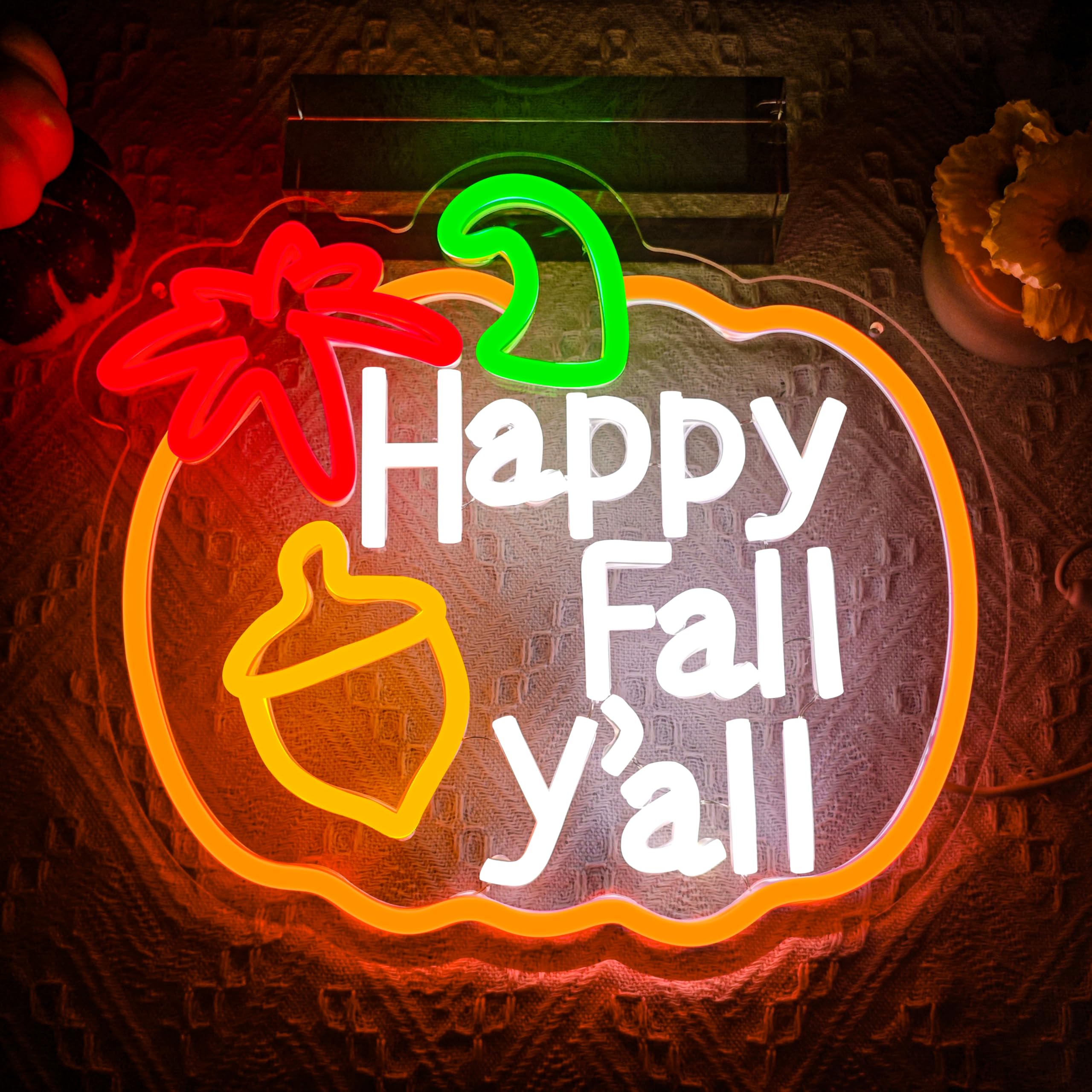 Happy Fall YAll Neon Sign Thanksgiving Pumpkin Neon Sign Thanksgiving Led Neon Light Sign Thanksgiving Decorations For Autumn Room Bedroom Table Wall Decor Kids Holiday Gift Usb Powered