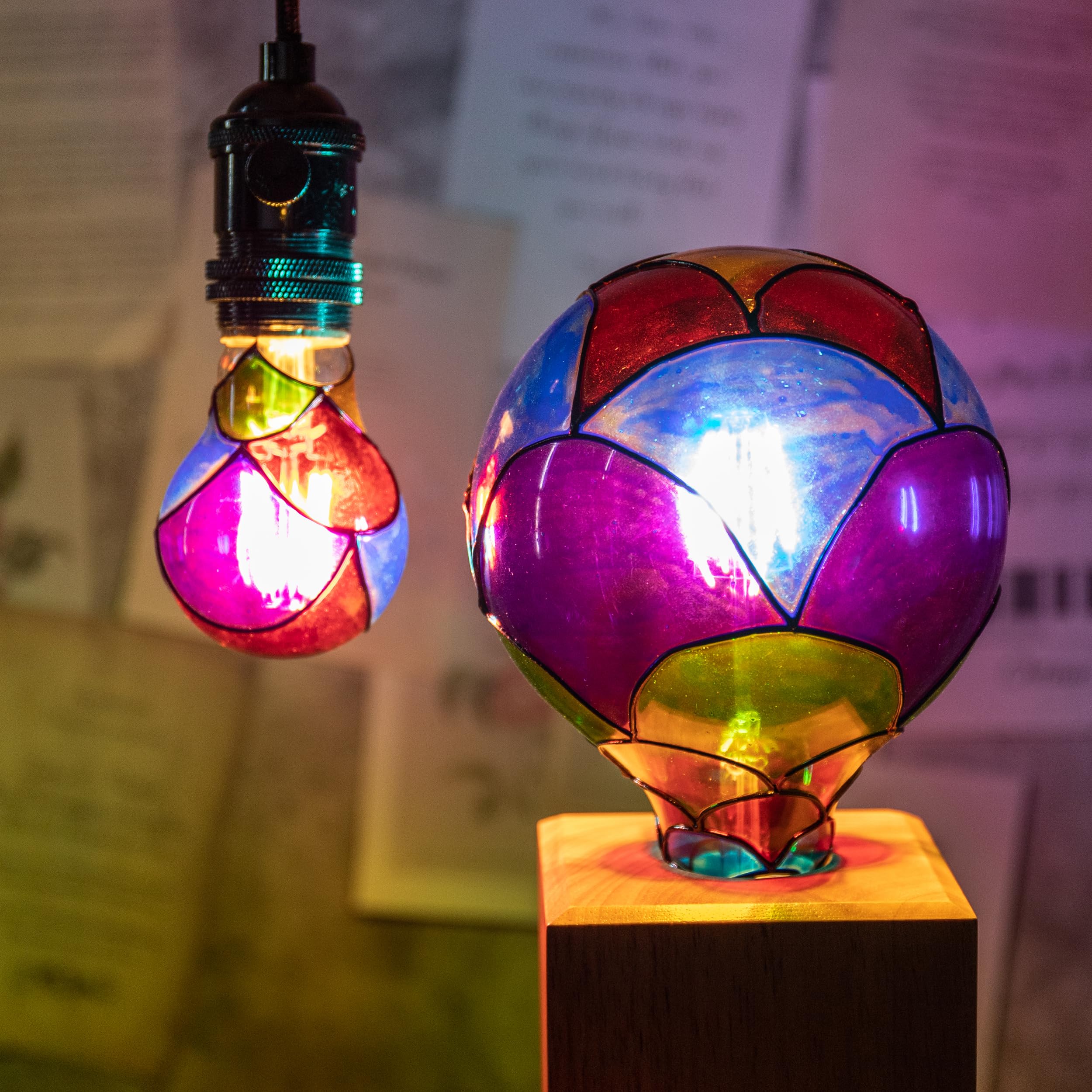 Cybaaluxzus Stained Glass Light Bulb, Rainbow Painted, 4W 120V, Multi Colored Indoor, Fun & Romantic