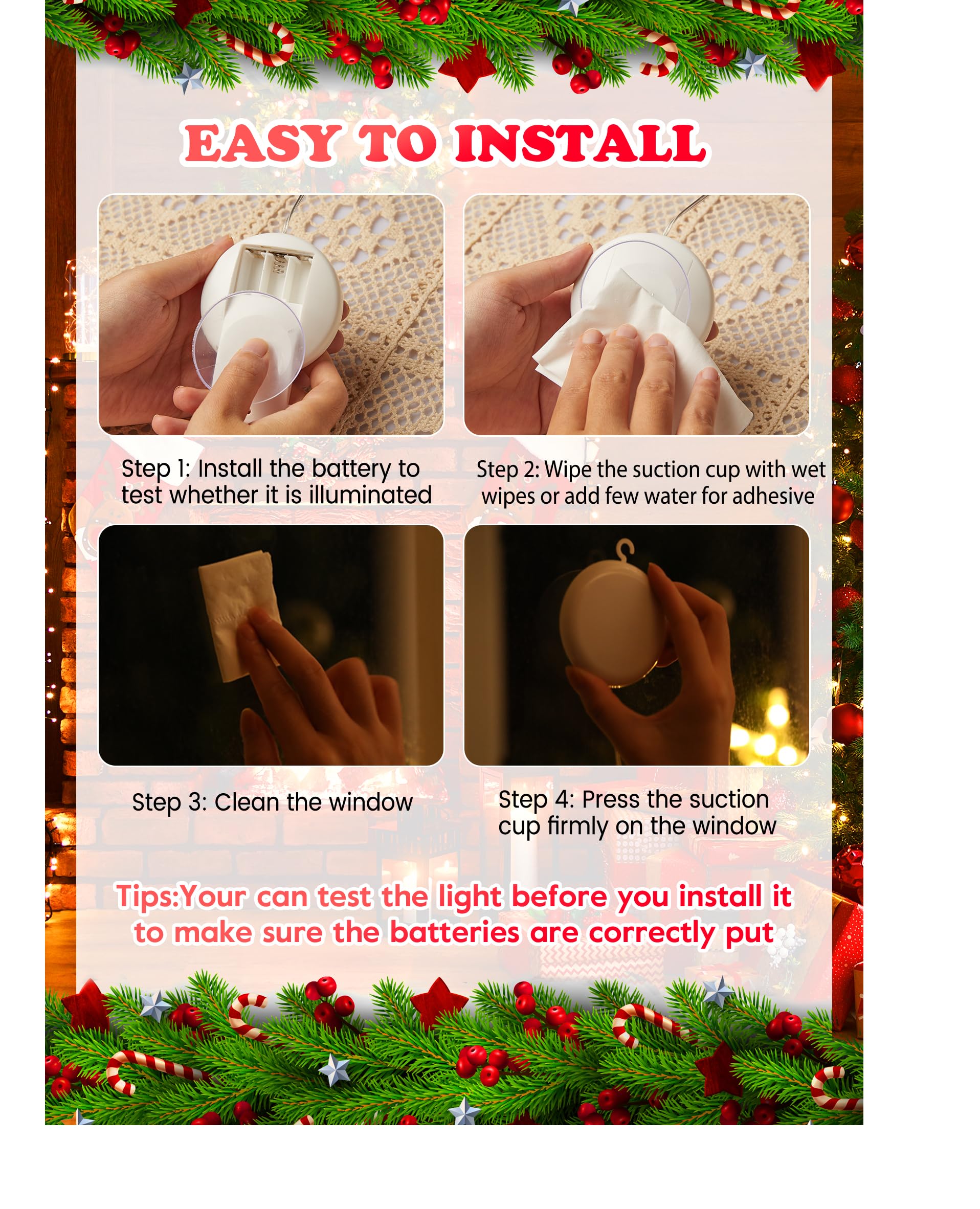 Christmas Window Lights Decorations, 5 pcs LED Lighted Christmas Hanging Lights Santa Claus Xmas Tree Bell Snowman Shaped Batter