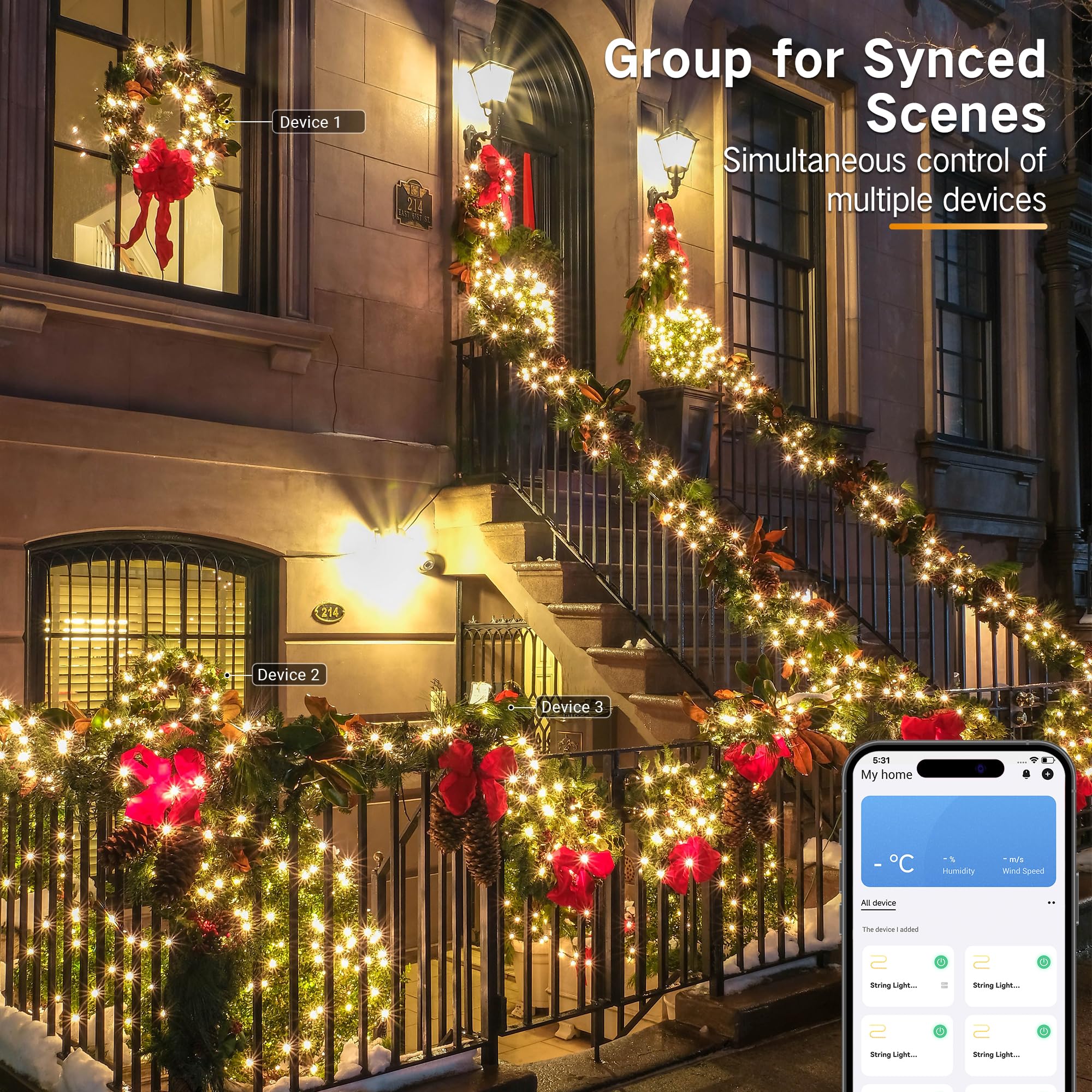 Brizled Smart Christmas Lights, 300 LED Color Changing, 98.4FT, Warm White & Multicolor, Model SLCL003, WiFi Control, Music Sync