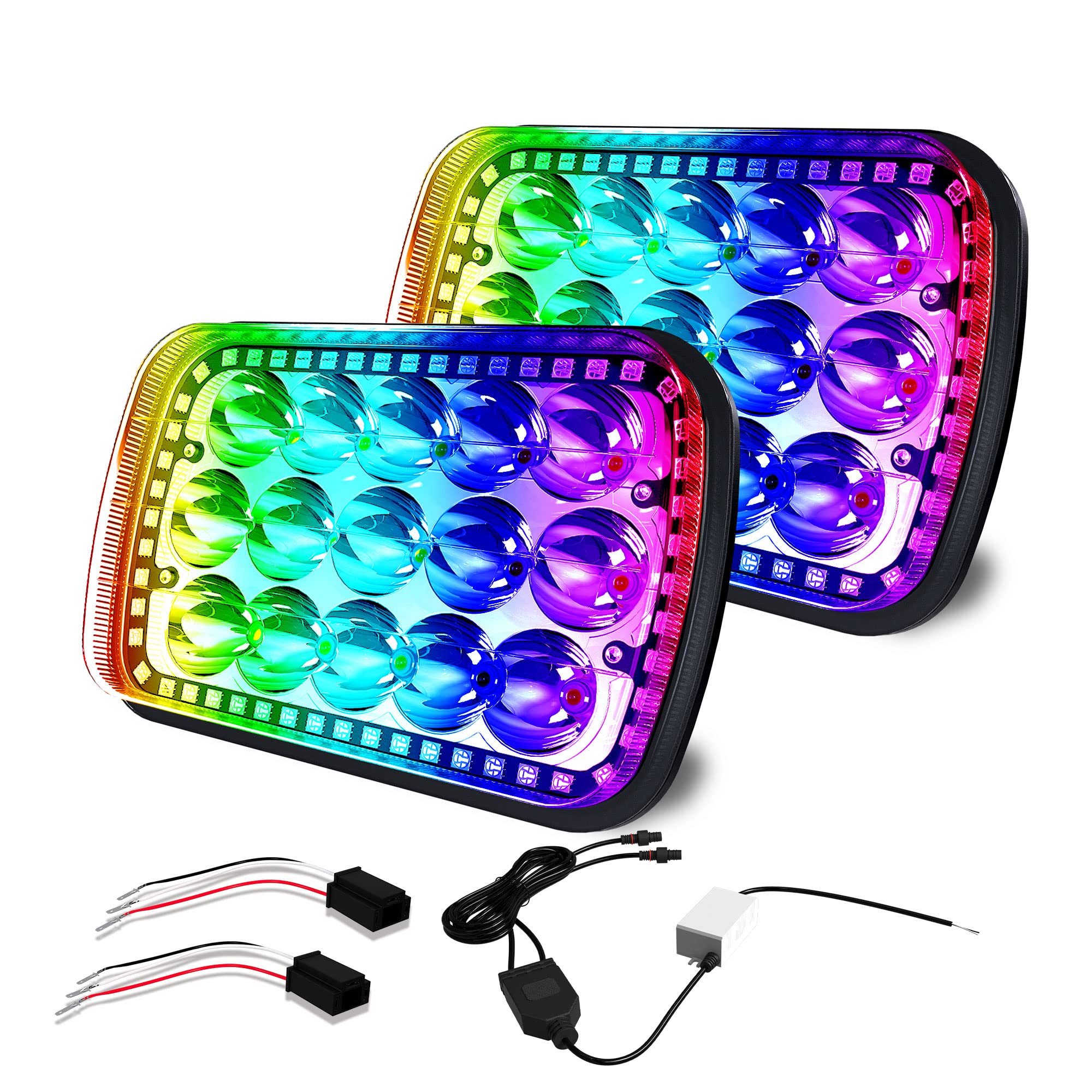 Rolinger 2Pcs Off Road Plug And Play Sealed Beam Led Light H6054 7X6 5X7 Auto Lights With Rgb Halo Function Compatible With Wran