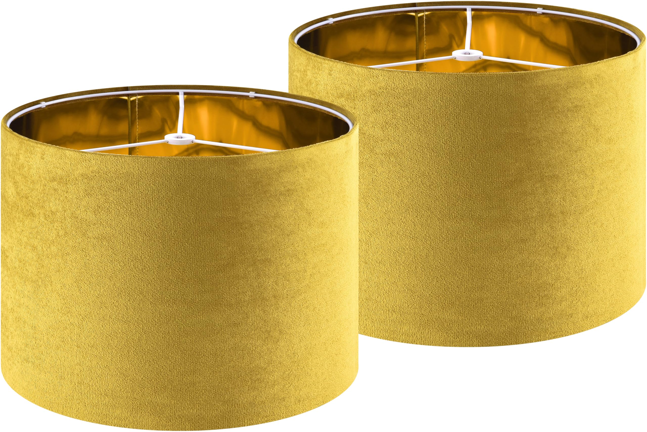GO&SO Set of 2 Large Drum Yellow Velvet Lamp Shade -16 Top x 16 Bottom x 12 High(Spider) Modern Lamp Shades For Table Lamps & Bedside Lamp Replacement Lampshade  Hand Crafted  Required Assembly