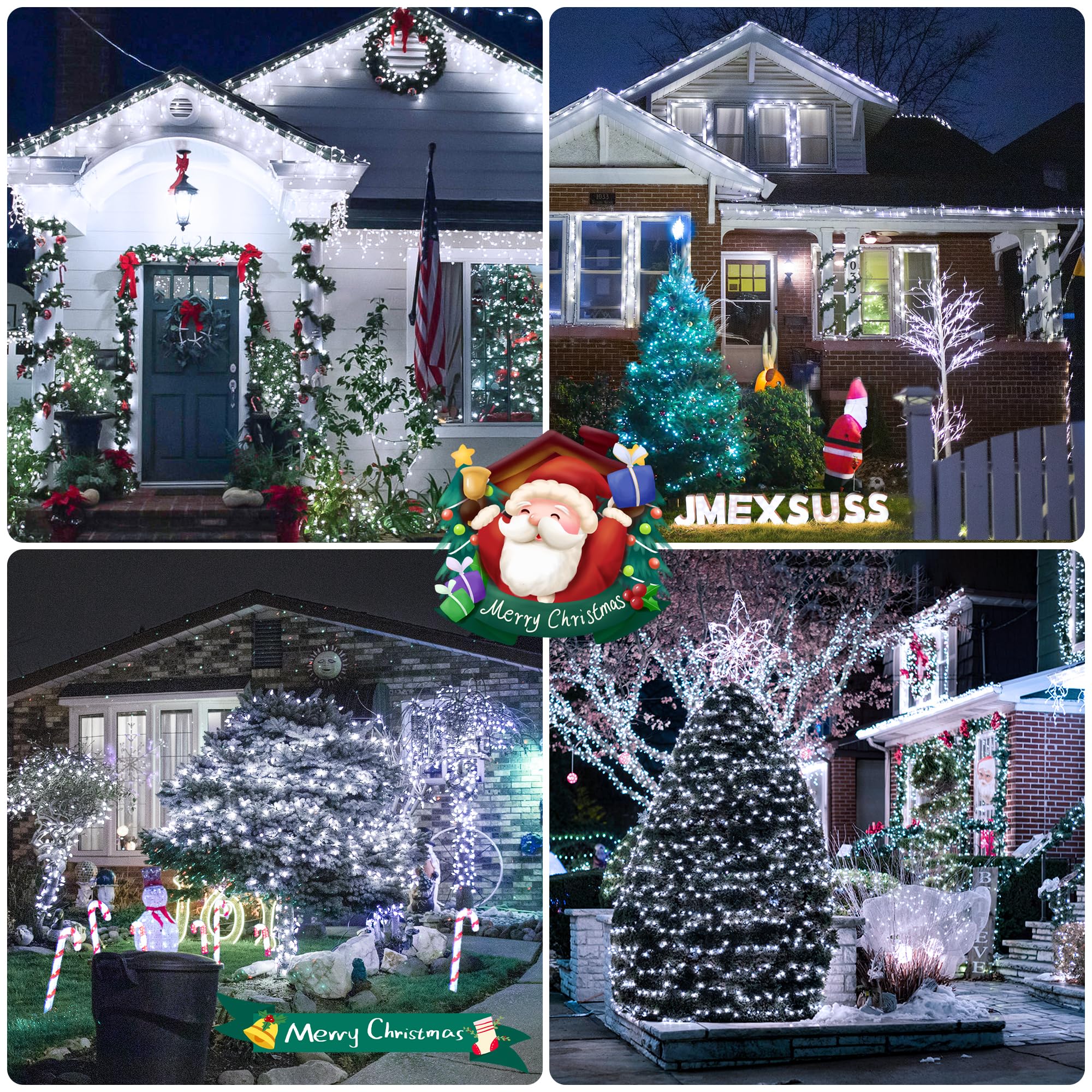 Jmexsuss 2 Pack White Solar String Lights, Each 100 Led 33Ft Solar Christmas Lights Outdoor Waterproof, 8 Modes Green Wire Solar Lights For Outside Garden Wedding Party Decoration