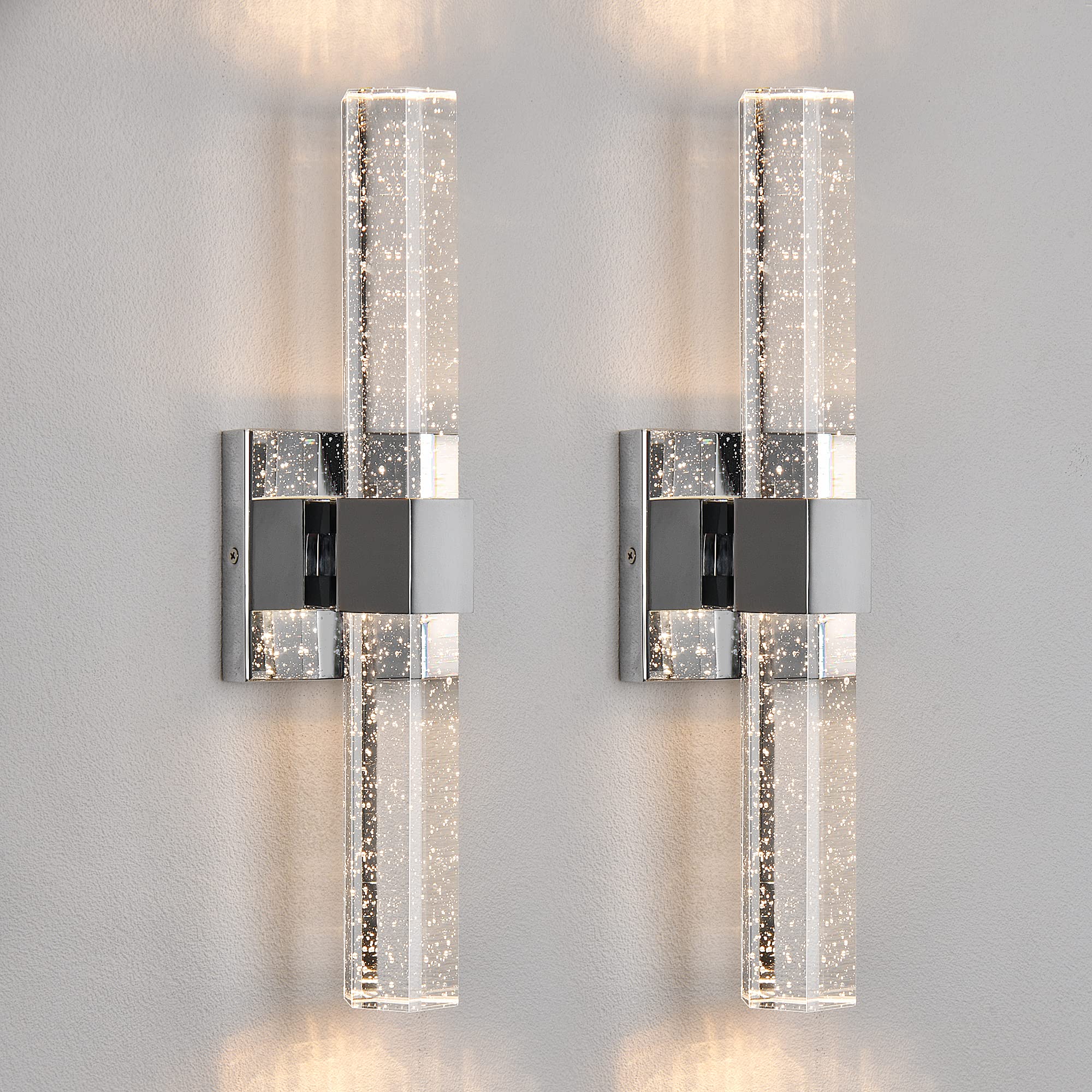Epinl Wall Sconces Set Of Two - Crystal Sconces Wall Lighting 14W Dimmable Led Bathroom Vanity Light Fixtures Chrome Bubble Wall