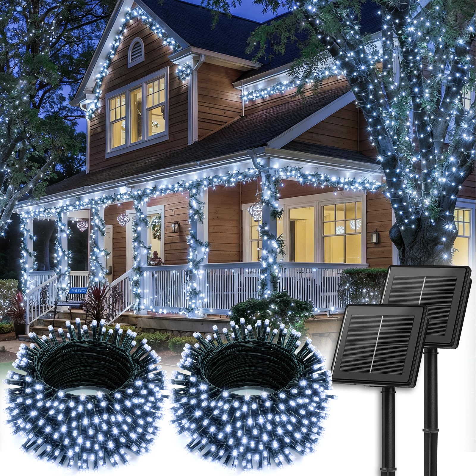Brightown 2 Pack Solar String Lights Outdoor  Total 144Ft 400 Led Twinkle Fairy Lights Waterproof With 8 Modes Auto On/Off For Patio Tree Garden Party Home Wedding Christmas Decorations (Cool White)