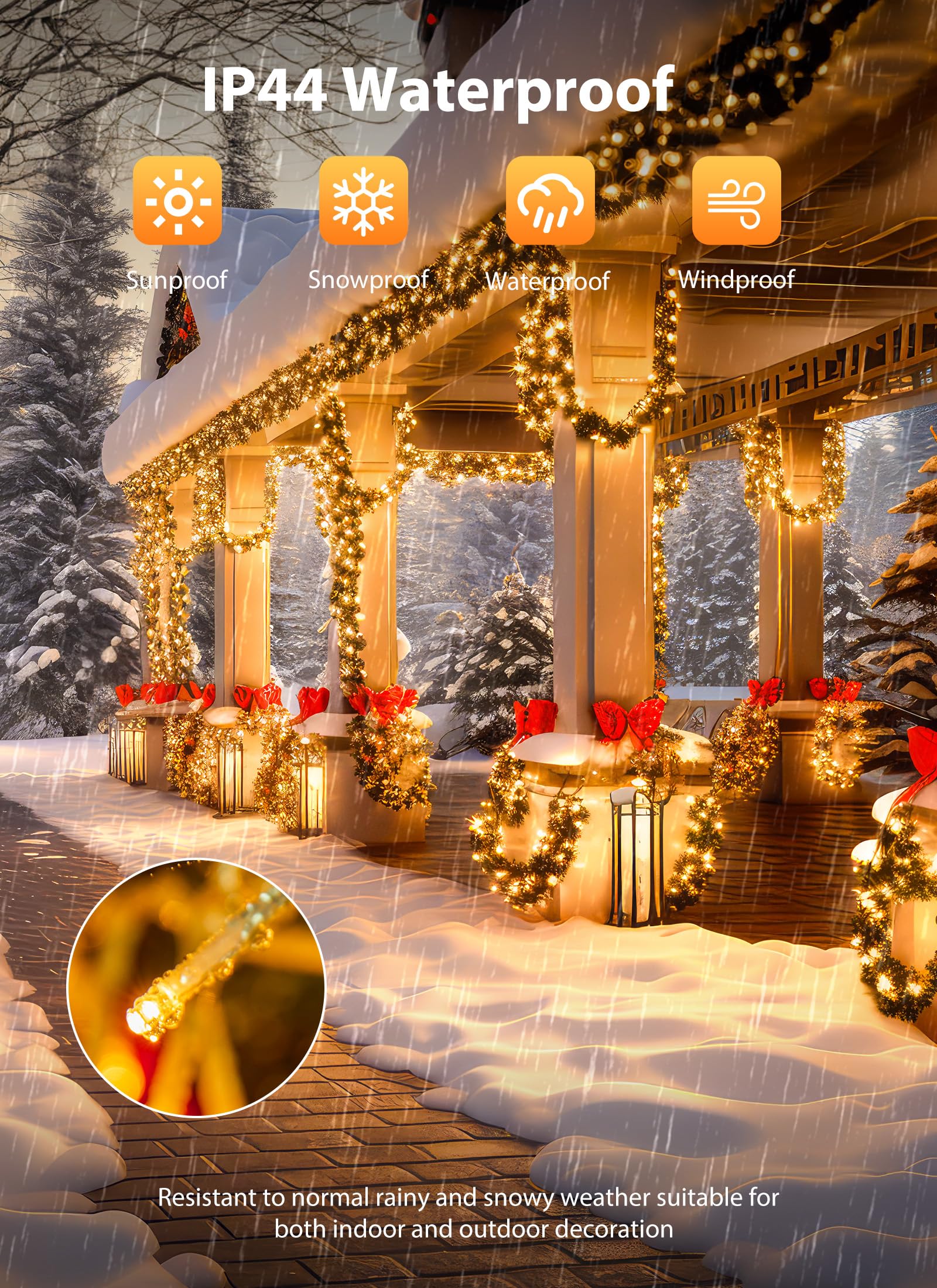 Minetom Christmas Lights - 500 LED, 25 Ft Waterproof Twinkle Fairy Lights, Warm White, DMO-S-500, 12 Modes Timer