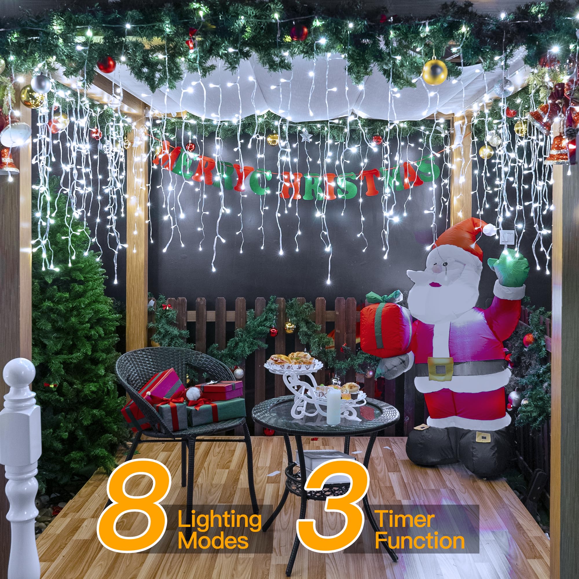 Ollny Cool White Icicle Lights, 594 Led Christmas Lights, 49Ft, Waterproof With Remote, 8 Modes, Model Hg-29V595Bc