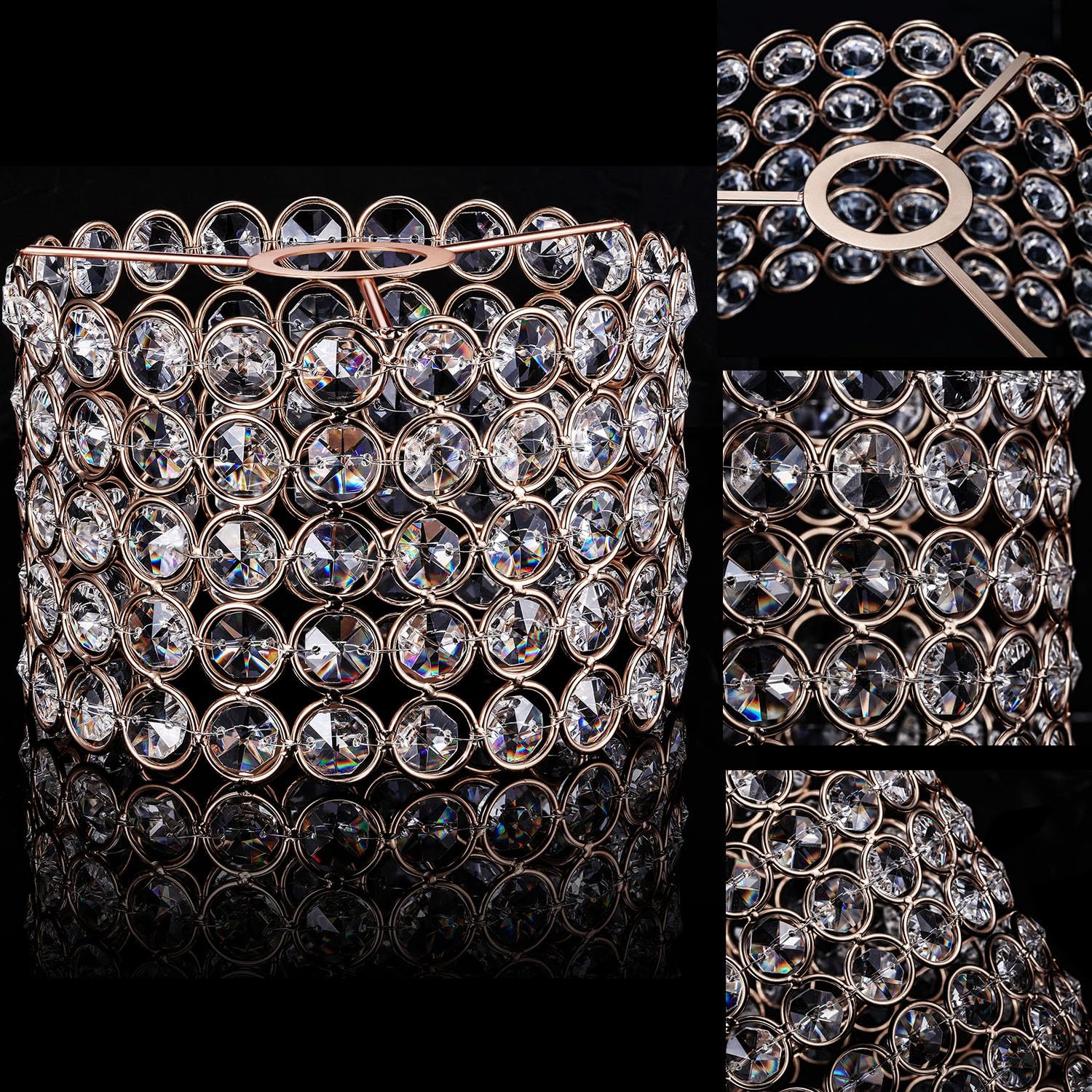 Boao Crystal Lamp Shade Ceiling Light Shade Chandelier Lampshade Fitting for Living Room Bedroom Bathroom Wedding Centerpiece Ev