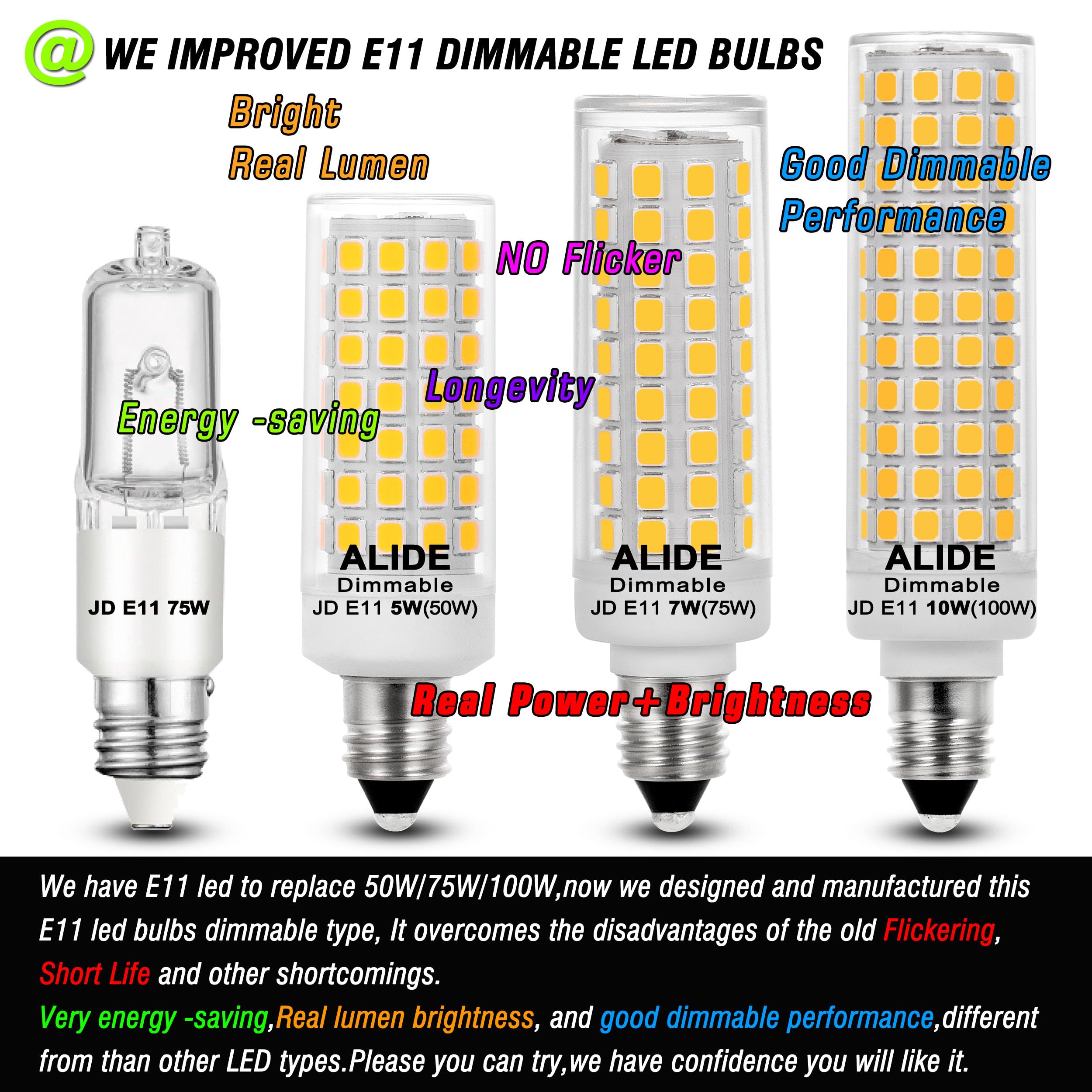 Dimmable E11 Led Bulbs,Jde11 120V 75W Halogen Candelabra Bulbs Replace,T3 T4 Mini Base Jd E11 Bulb, 4000K Natural White 7W 750Lm