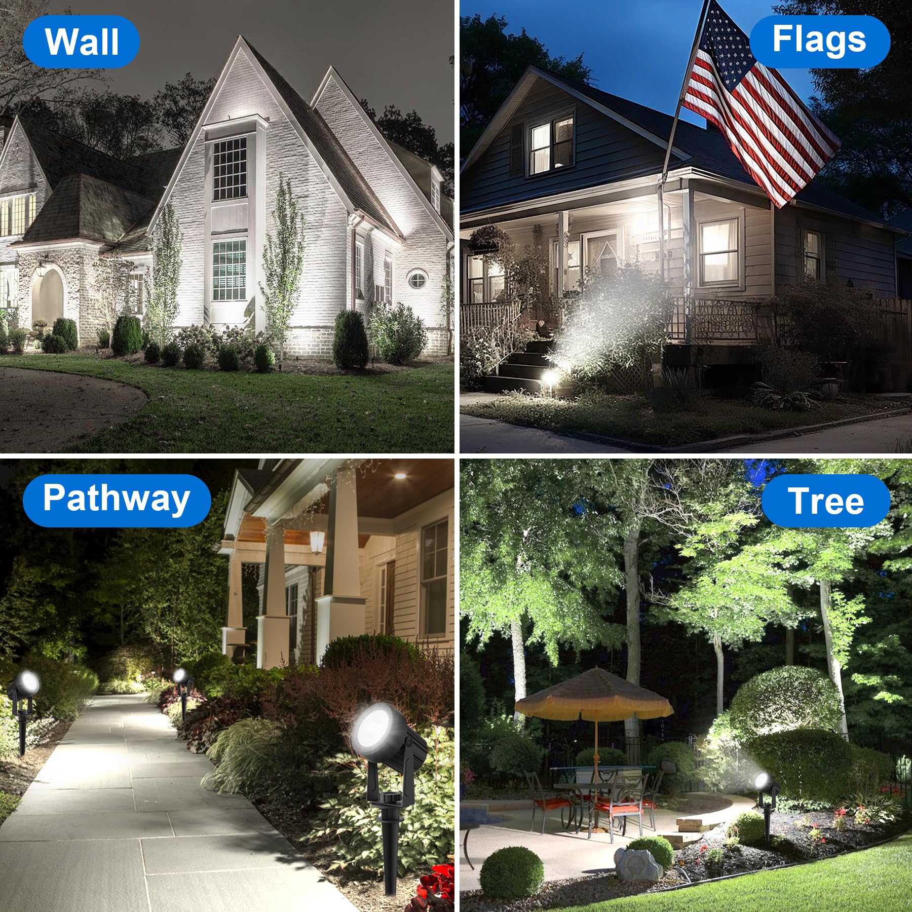 Crepow 4-In-1 Solar Spot Lights, Waterproof Adjustable Wall Lights For Yard & Garden, Cold White