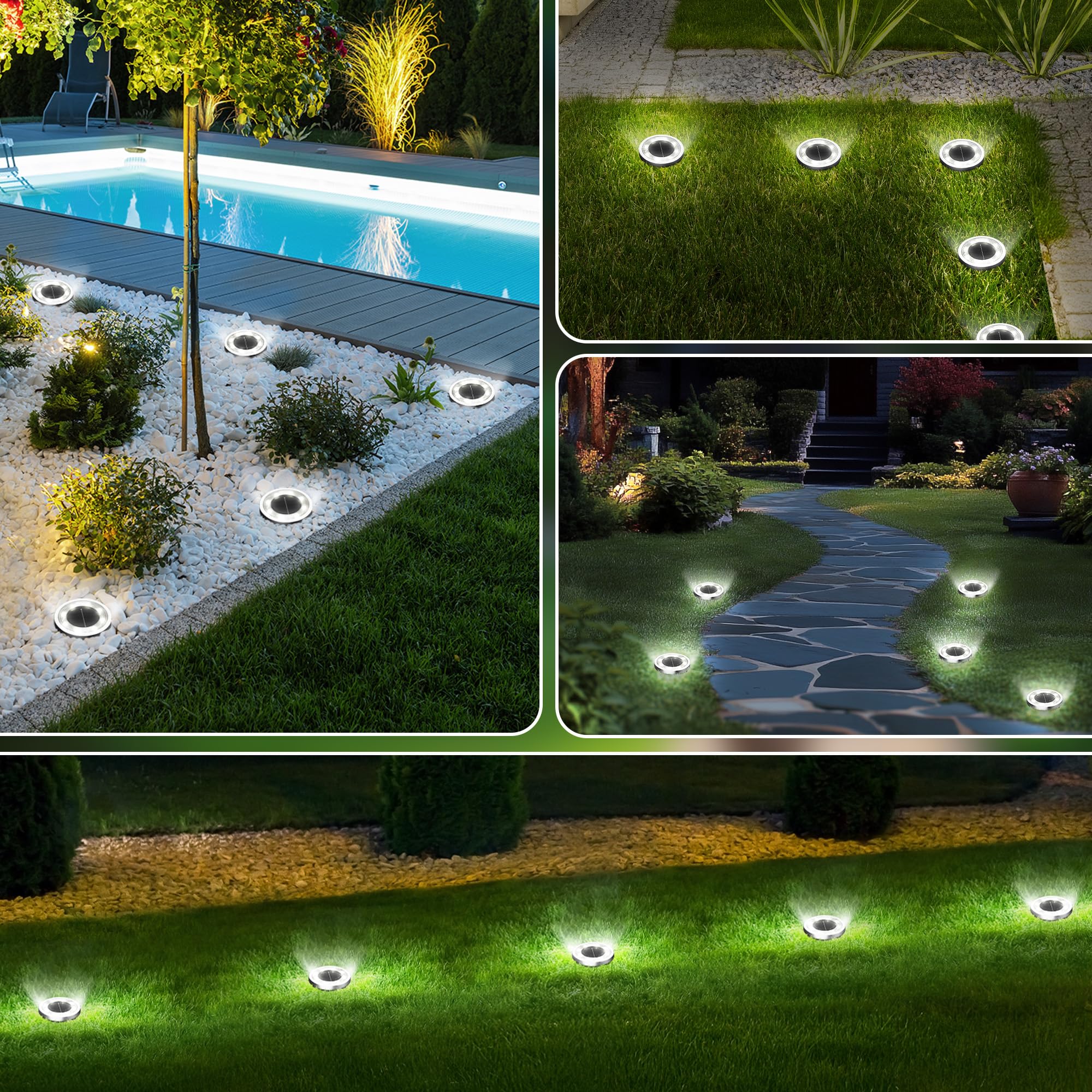 INCX Solar Ground Lights, 16 Pack, Waterproof Outdoor Lighting for Patio, Pathway, Lawn, Cold White