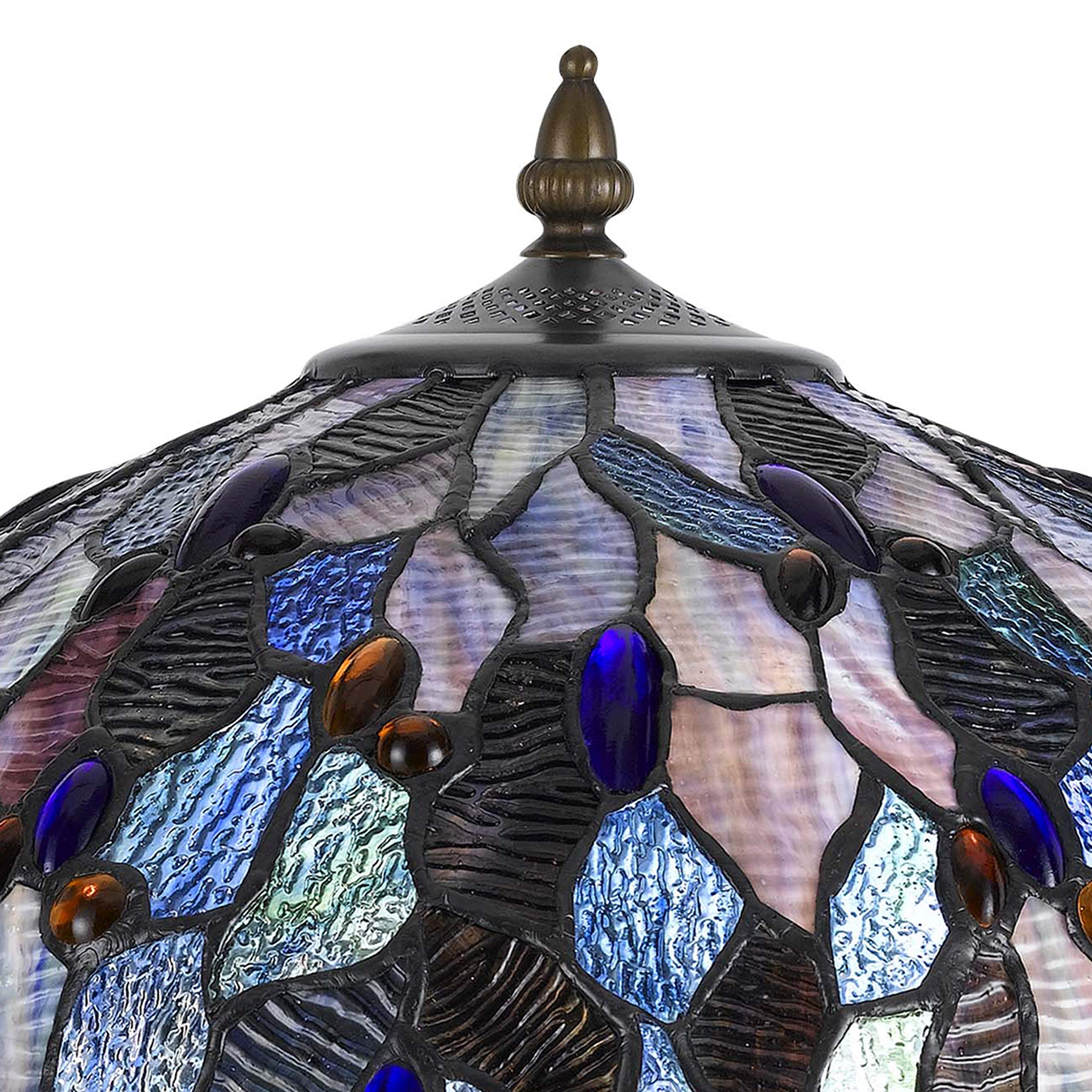 Benzara 2 Bulb Tiffany Floor Lamp, Metal with Mosaic Design Shade, Multicolor, Model BM223637