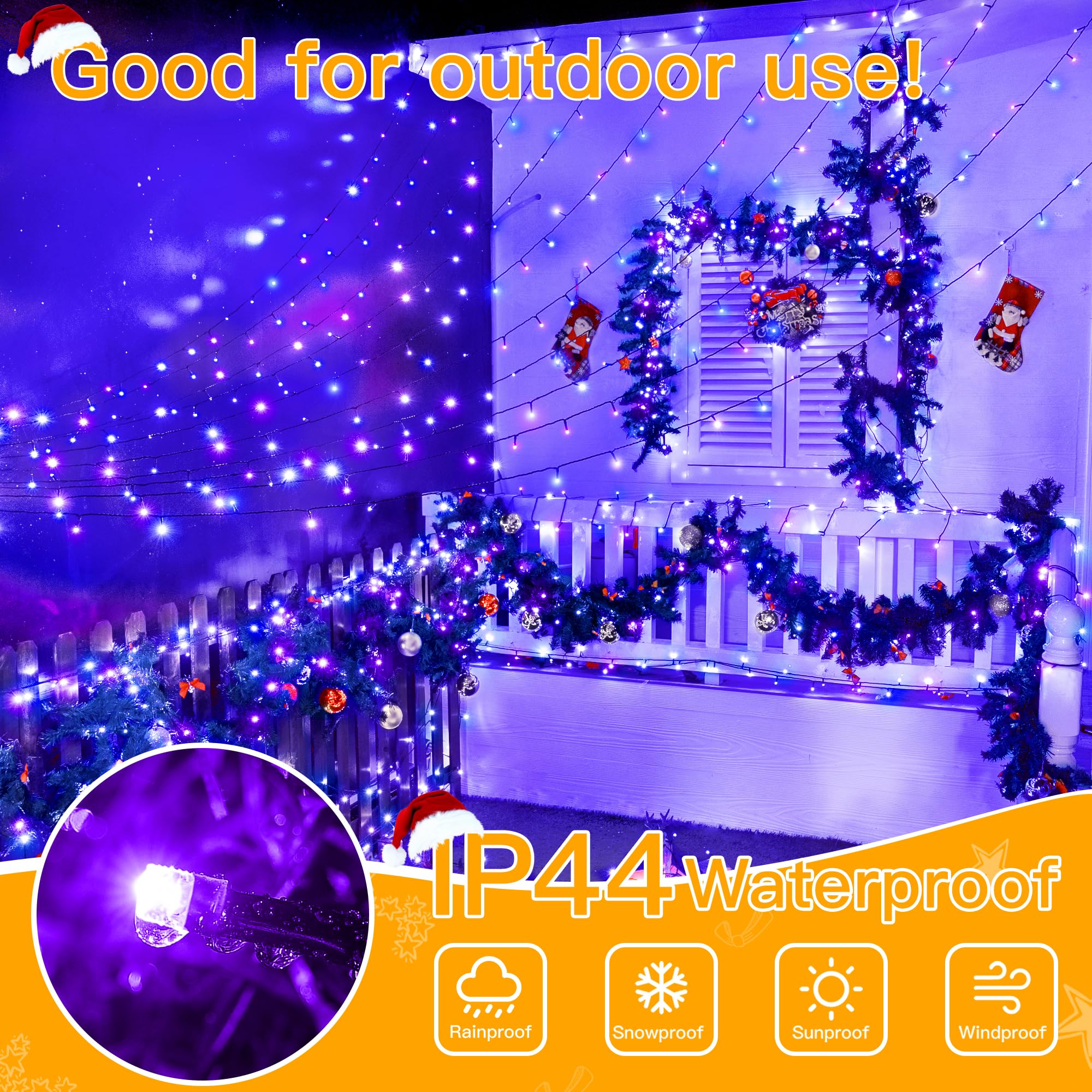 Ollny Halloween String Lights, 400LED, 131FT, Blue & Purple, 8 Modes, Waterproof, Indoor/Outdoor Decor, Model HG-29V416C