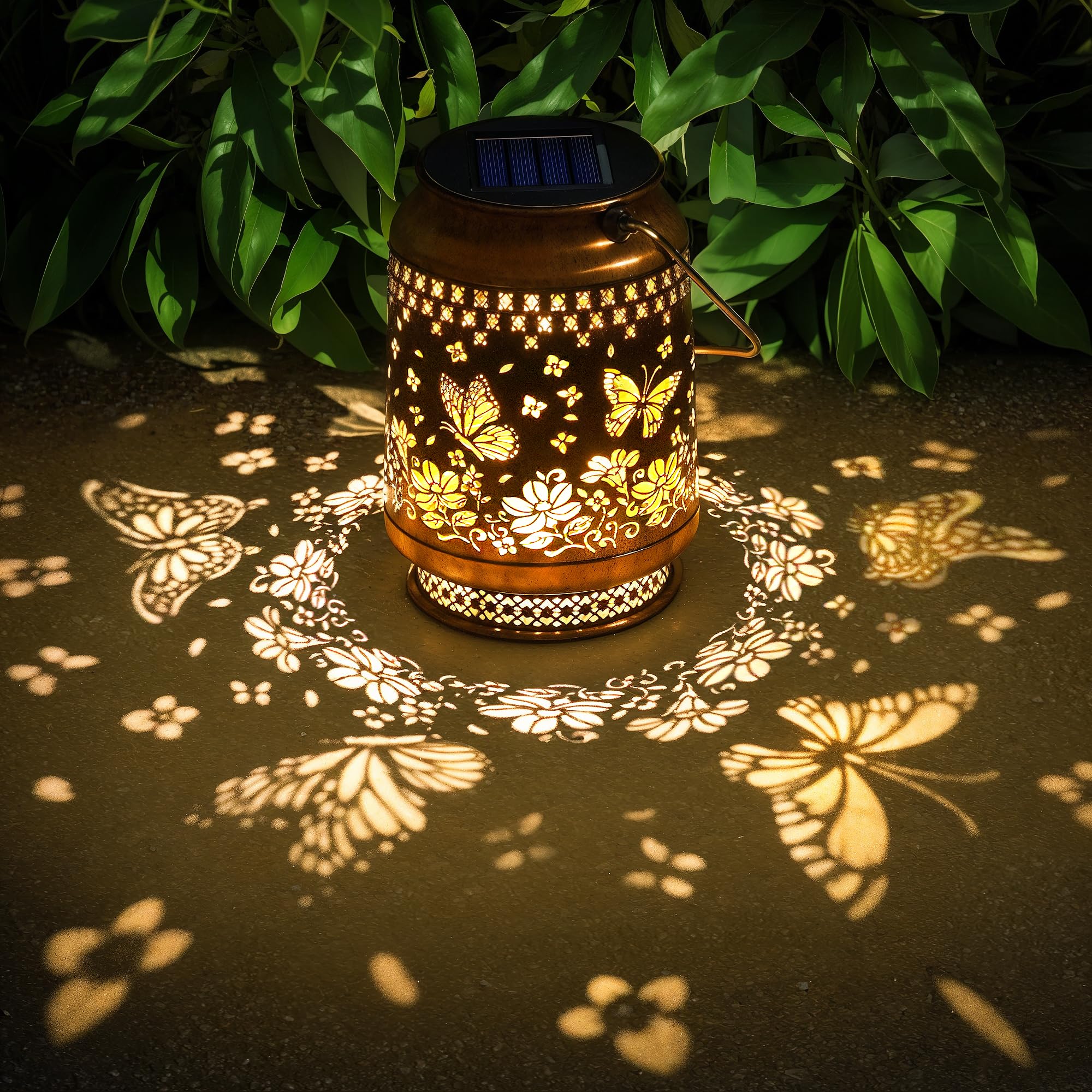 Butterfly Outdoor Solar Lanterns Decor, Nelyeqwo Waterproof Hanging Solar Lights Gifts for Women Men Metal Lantern Decor for Gar