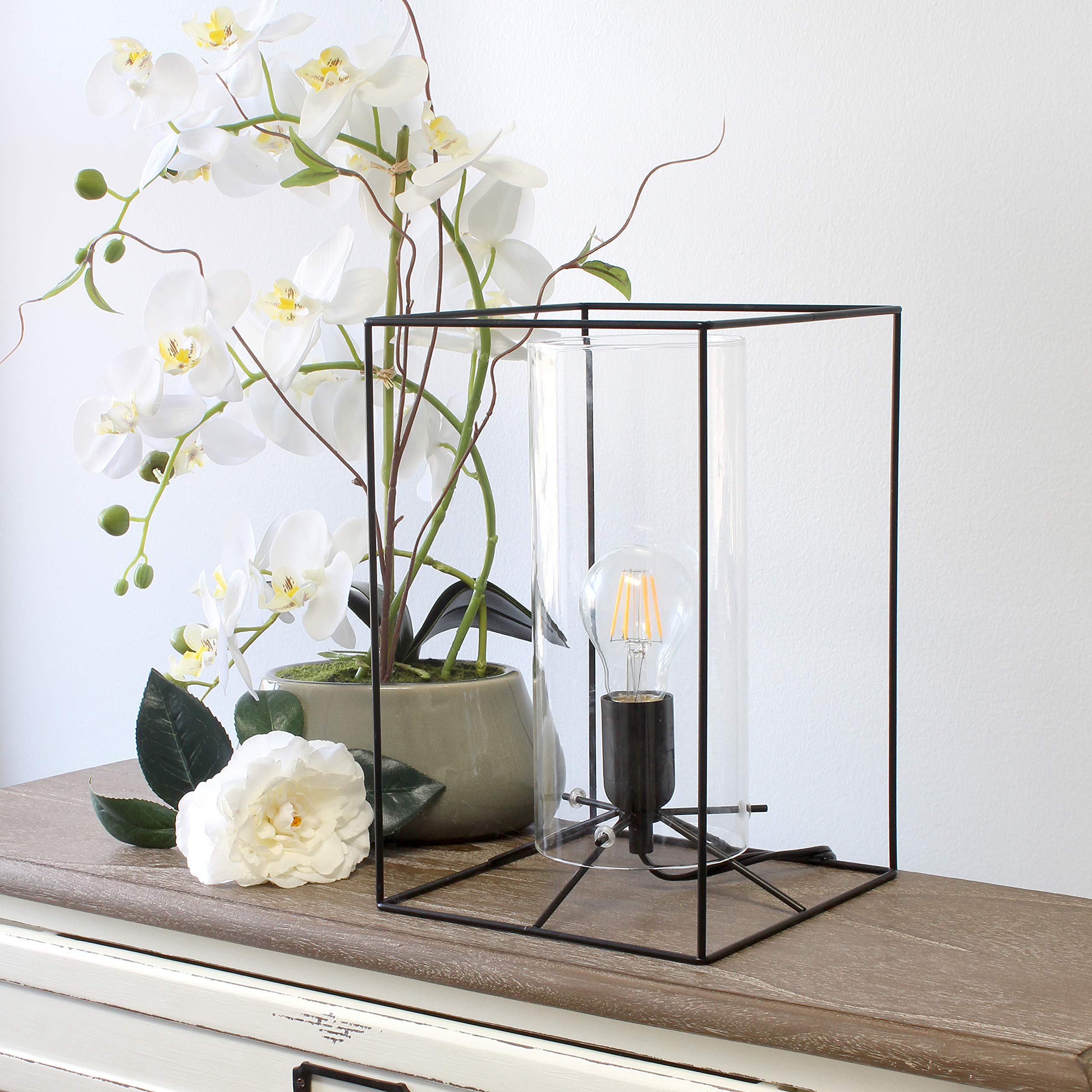 Elegant Designs LT2070-CLR Large Table Lamp, Metal, Black & Clear, 11.8in