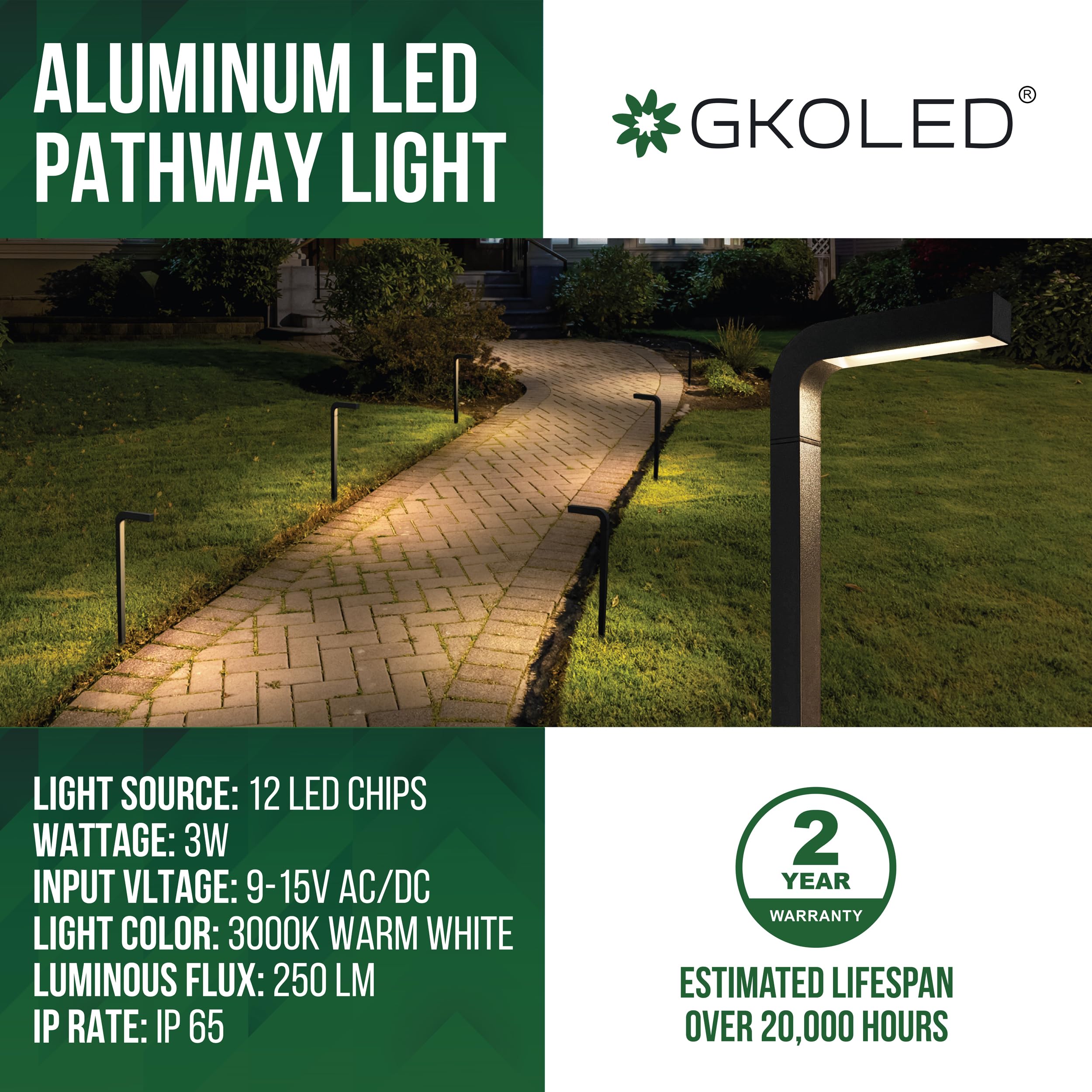 Gkoled Low Voltage Landscape Lights, Outdoor Led Path Lights, 3W 9-15V Ac/Dc Garden Lights For Yard, Lawn, Pathway, Walkway, Die