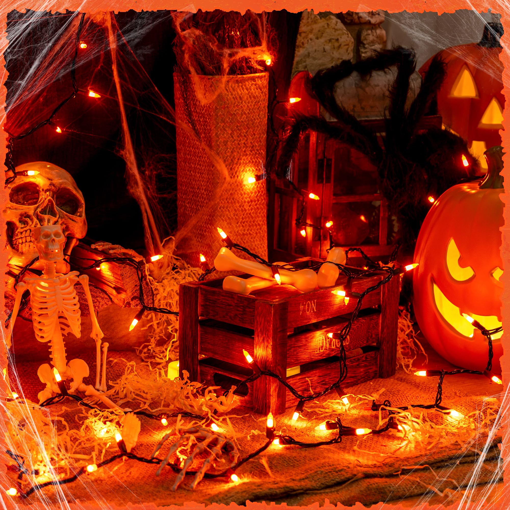 woohaha Outdoor Halloween Lights - 100 Count Mini Orange String Lights, 23 Feet, Black Wire, Copper, Connectable for Garden and Party Decor