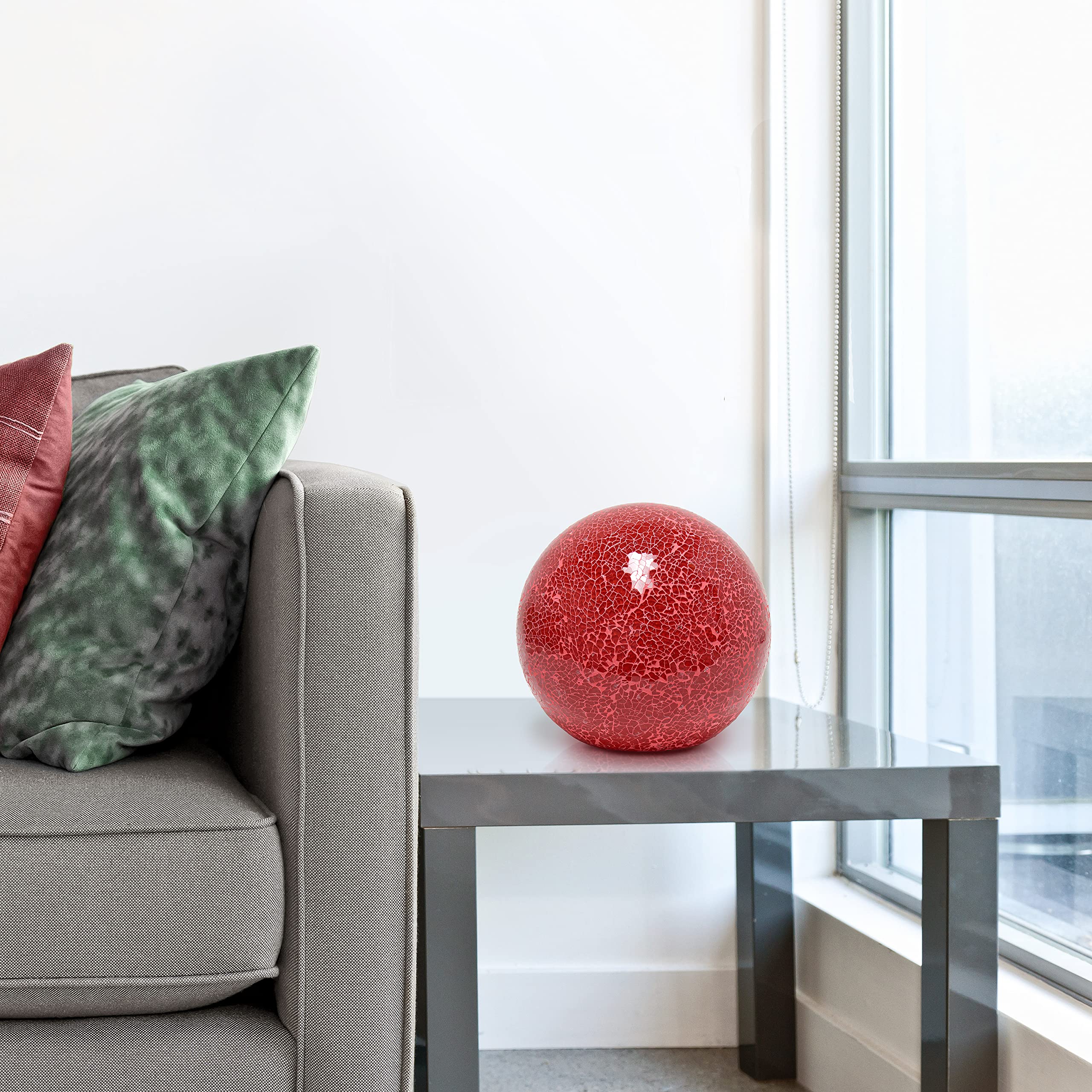 Simple Designs LT3302-RED Mosaic Stone Ball Table Lamp, Ceramic, 8inL x 8inW x 7.75inH, Red