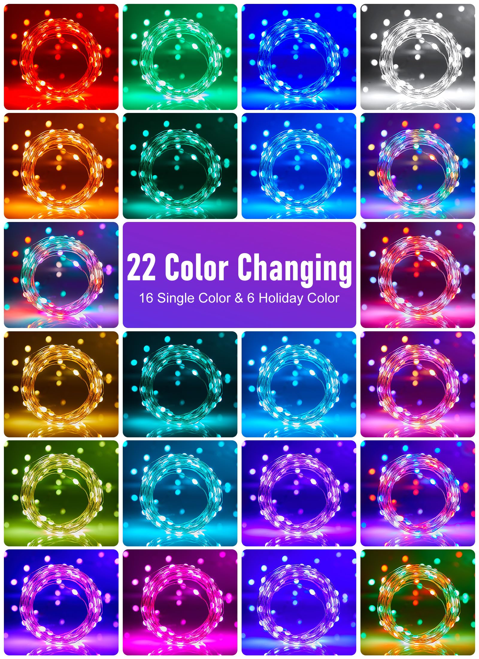 Minetom Fairy Lights - 100 LED Color Changing String Lights, 33 FT, USB Plug, 22 Colors, 12 Lighting Modes for Indoor Decoration
