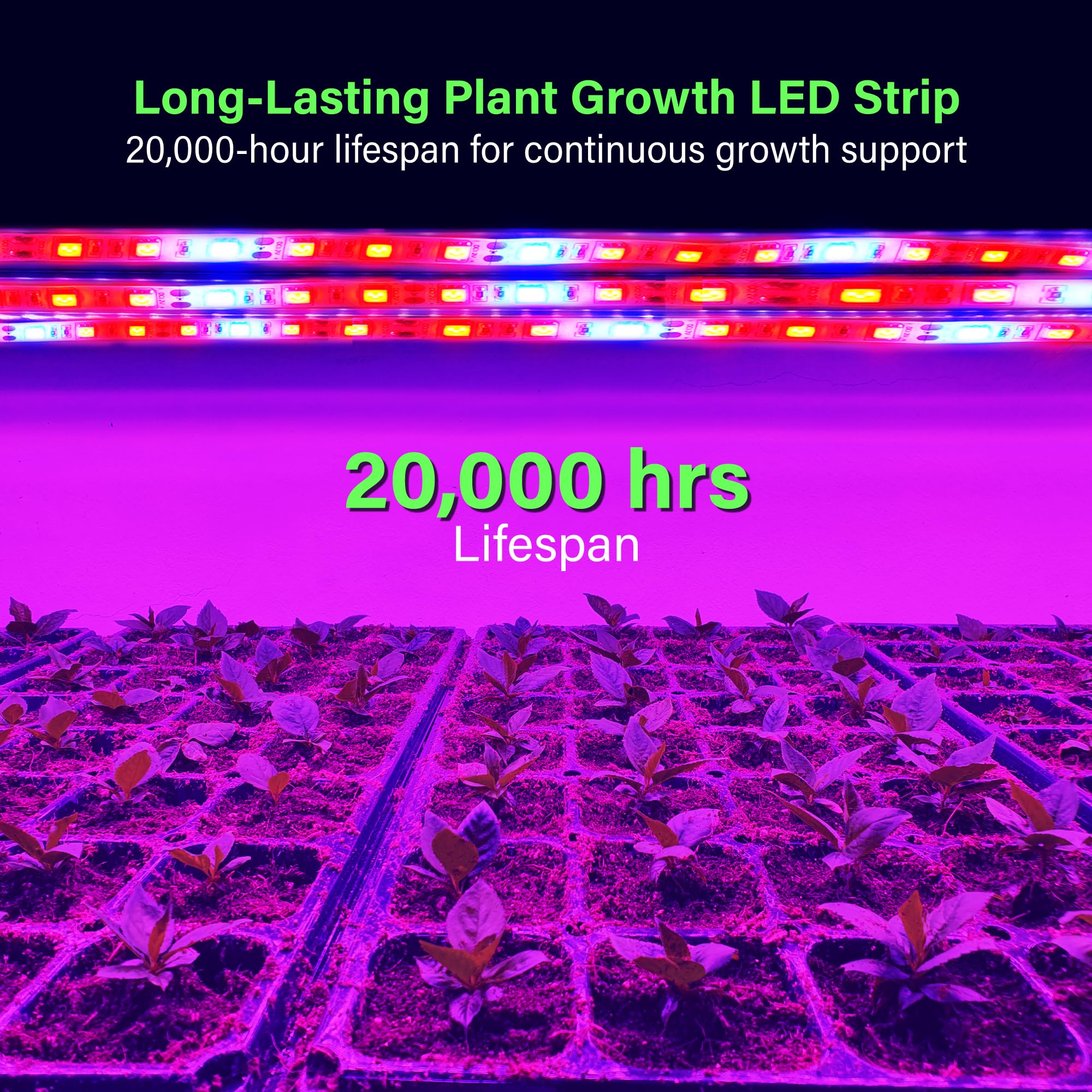 Zone Industry Corp. Led Grow Light Tape, 11.8 Feet / 360 Cm Plant Growing Light Strip Kit For Indoor Gardening, Full Spectrum, 24 Watt, Water Resistant, Plug-In Design