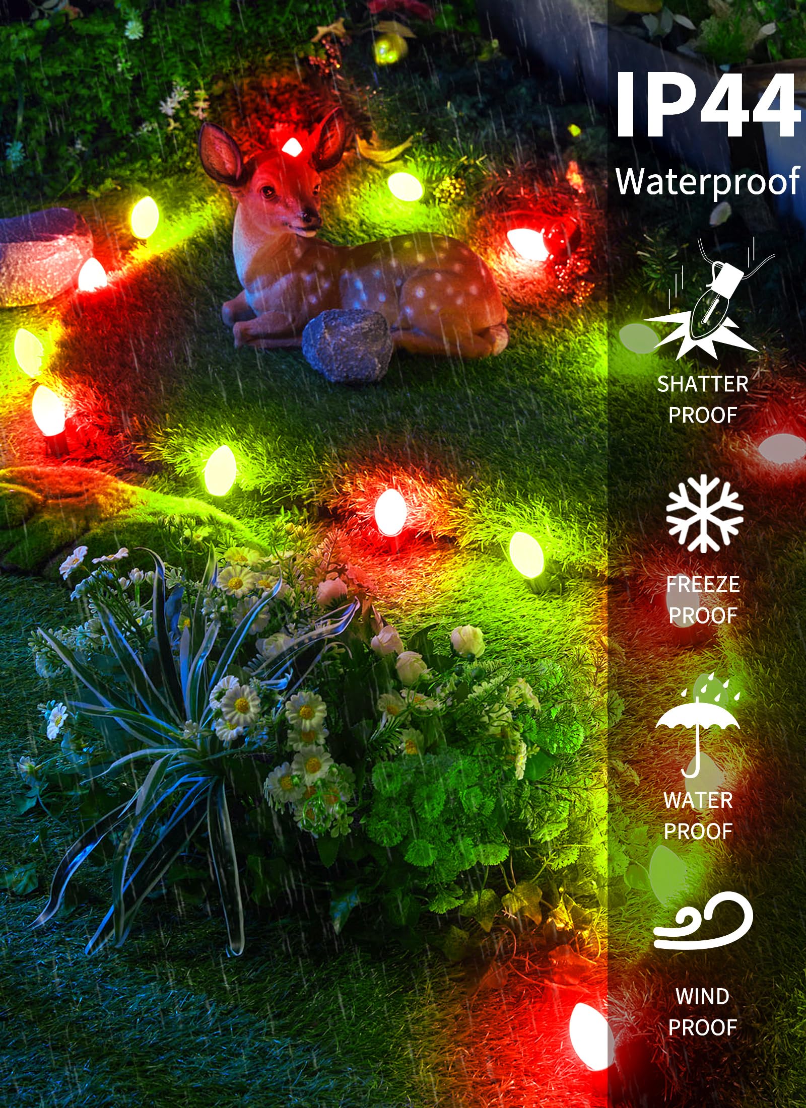 Vintage C9 Led Christmas Lights Outdoor, 50 Feet C9 String Lights With 50 Shatterproof Matte Bulbs, Connectable Waterproof Light